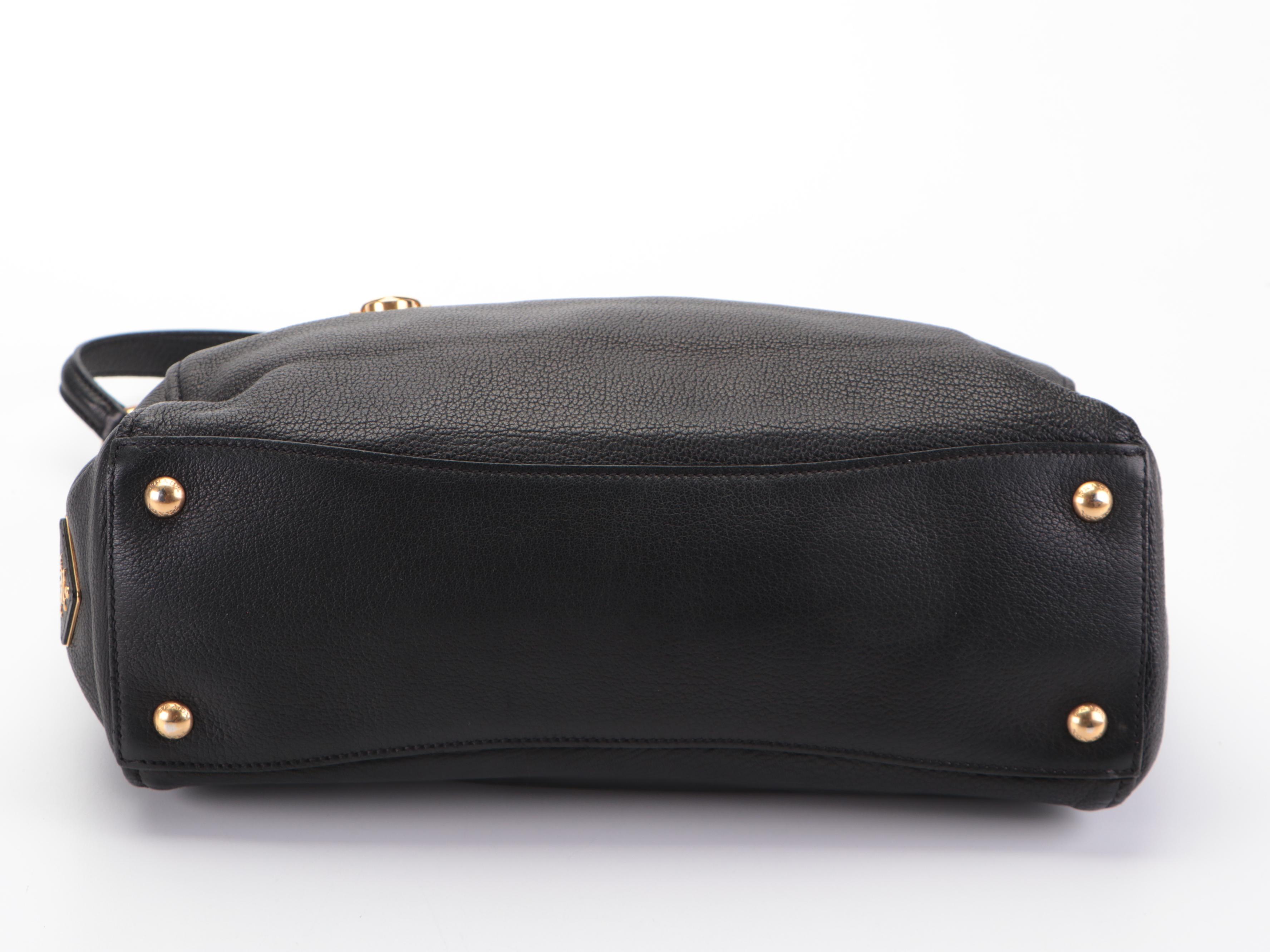 Prada Push-Lock Zip Shoulder Bag in Black Deerskin