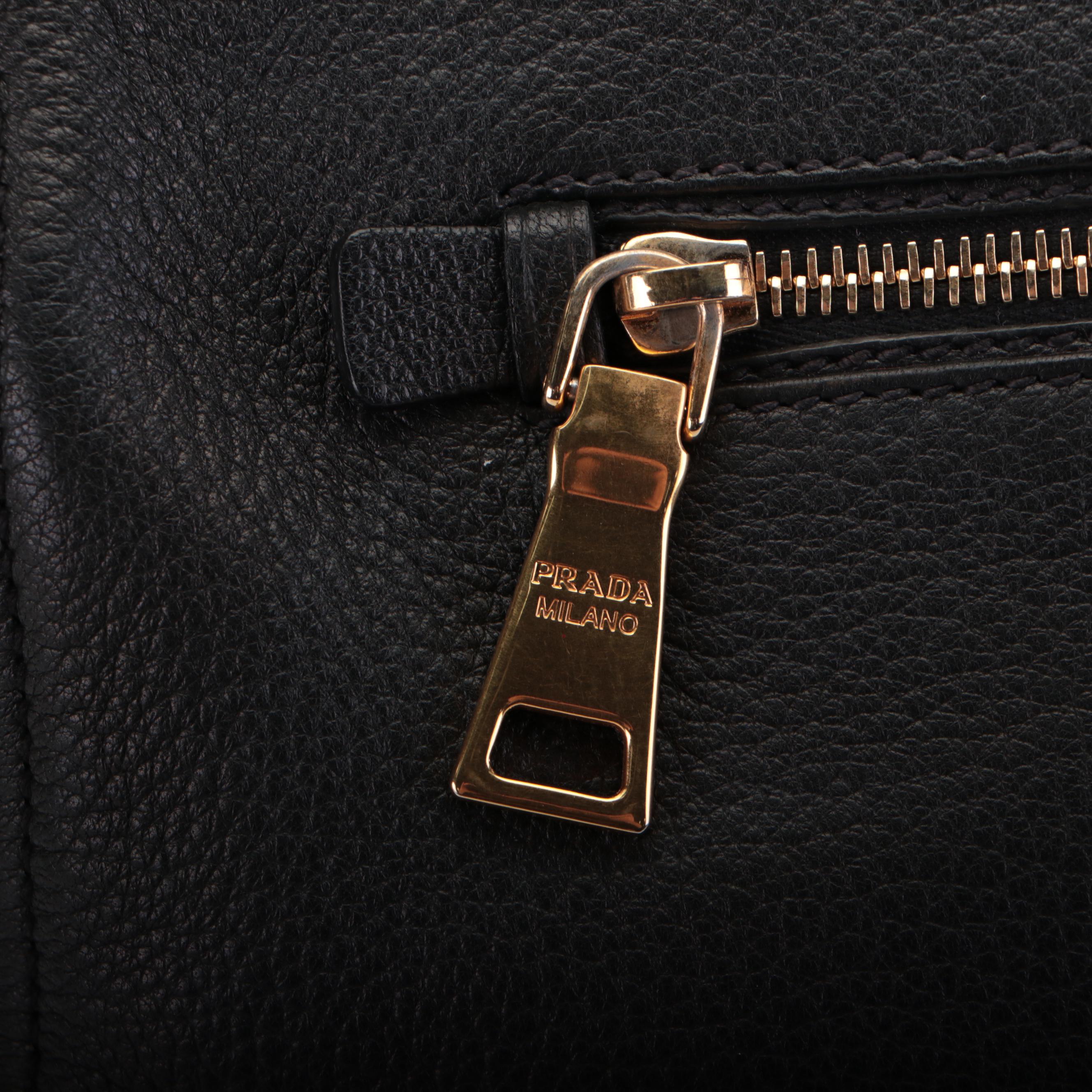 Prada Push-Lock Zip Shoulder Bag in Black Deerskin