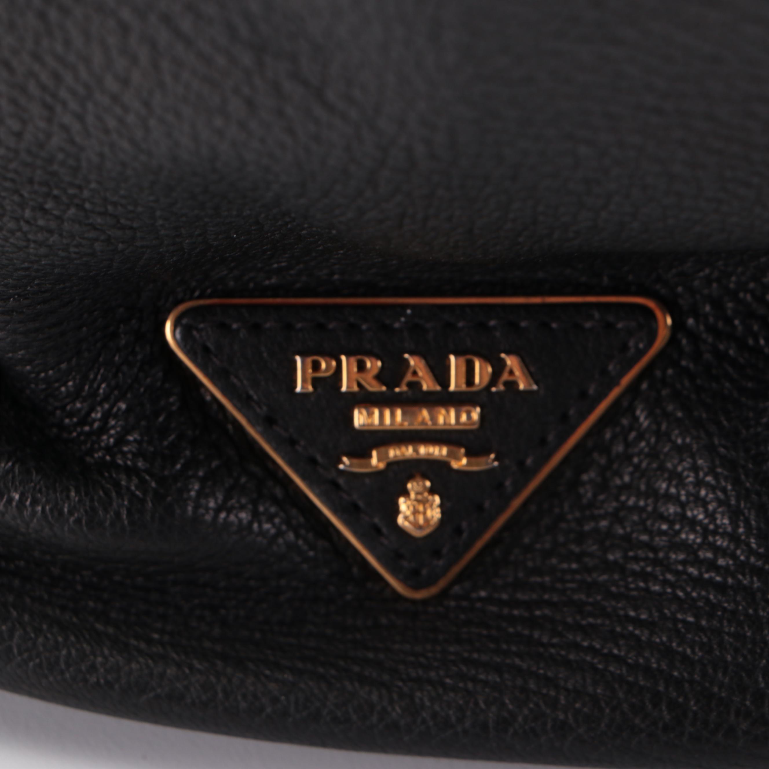 Prada Push-Lock Zip Shoulder Bag in Black Deerskin