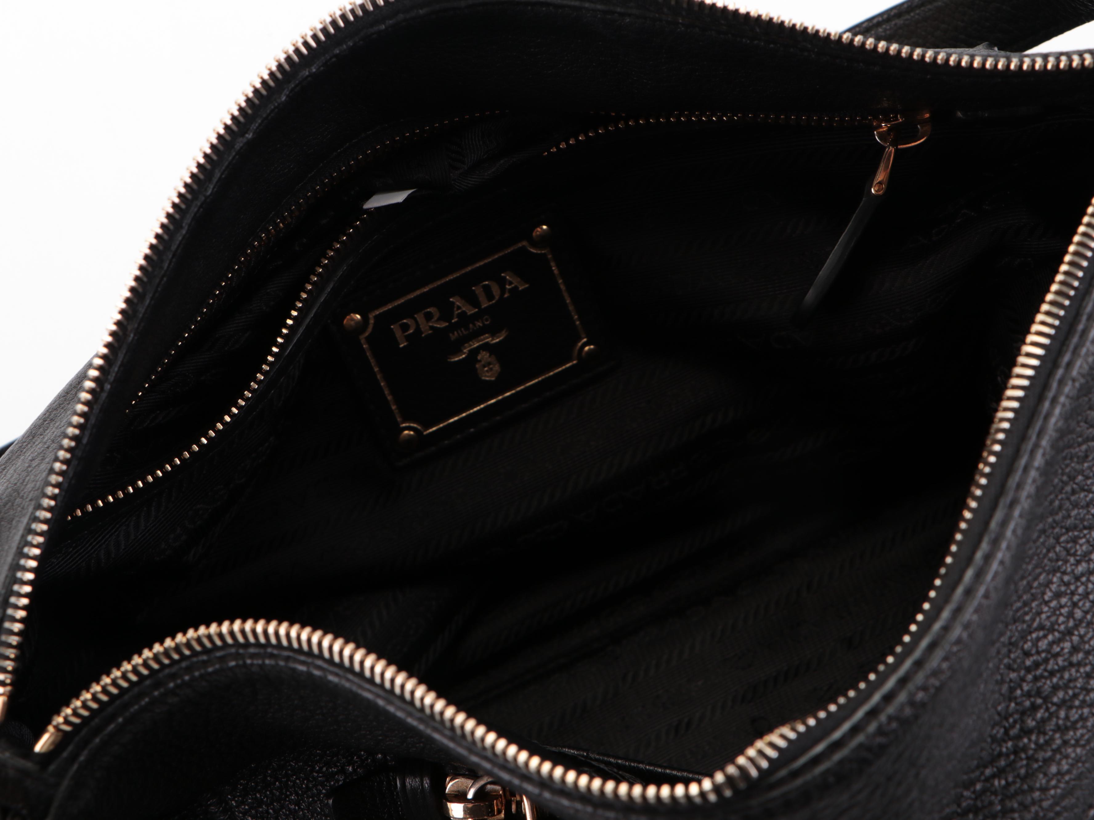 Prada Push-Lock Zip Shoulder Bag in Black Deerskin