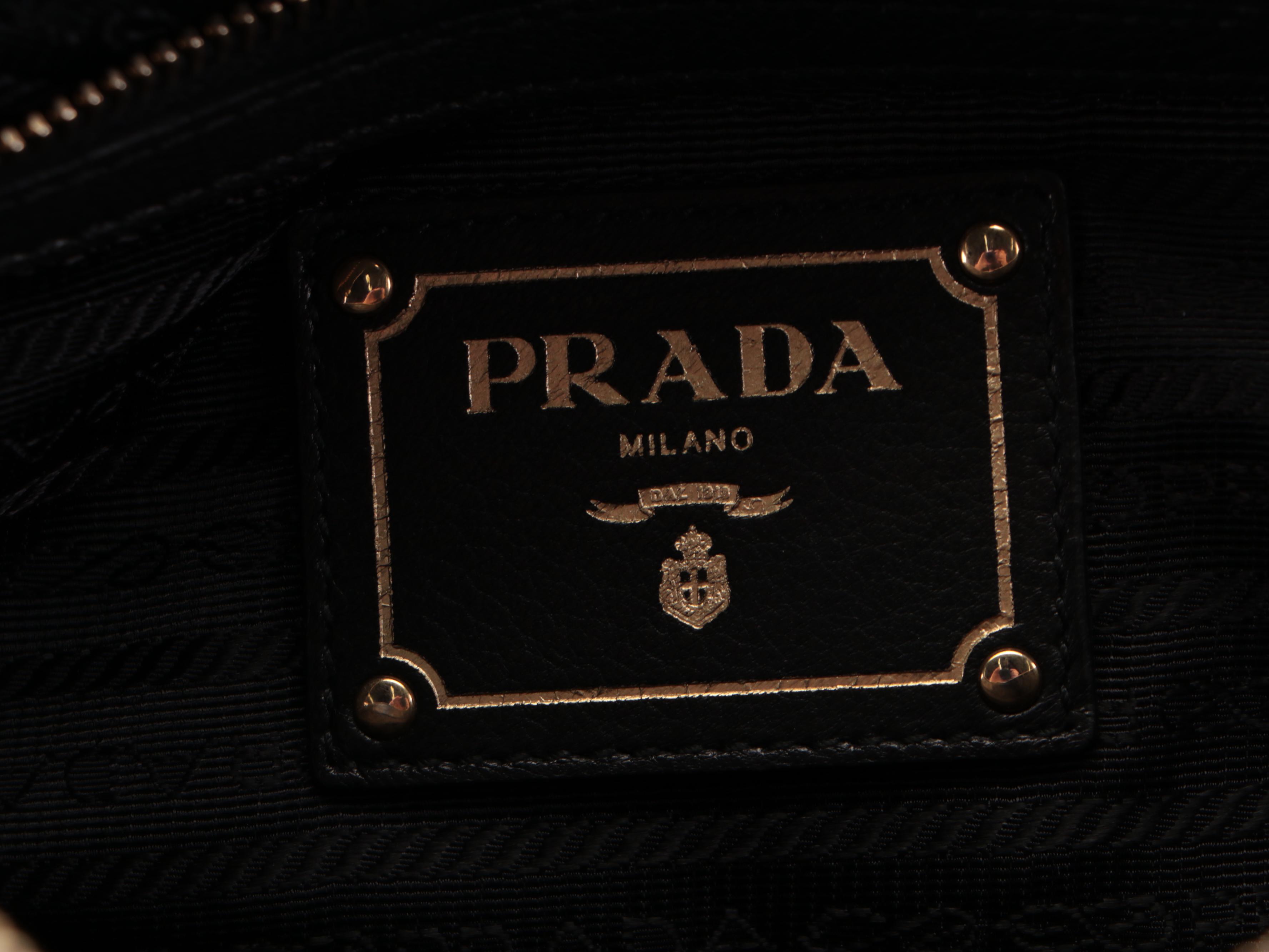 Prada Push-Lock Zip Shoulder Bag in Black Deerskin