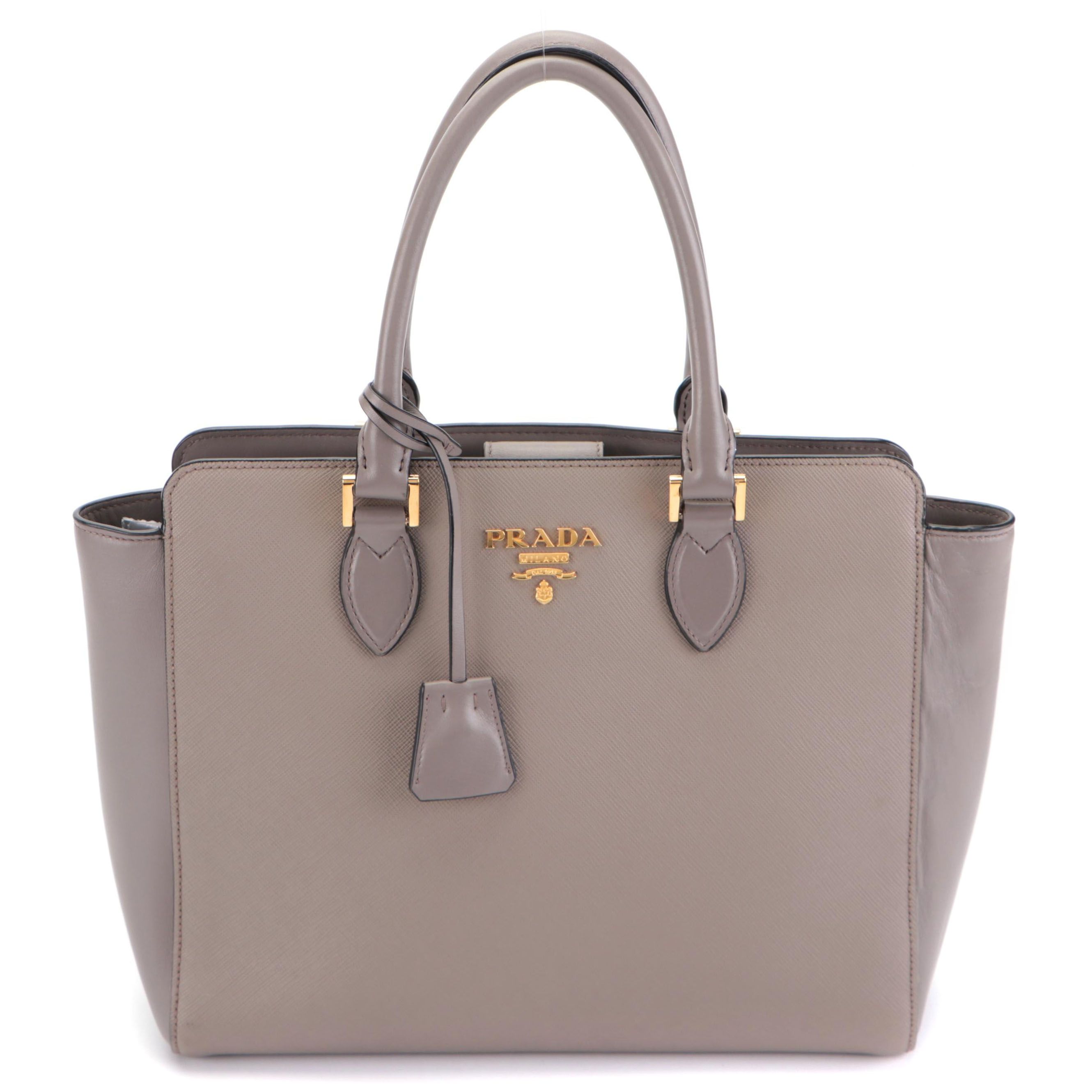 Prada Convertible Open Tote Small in Grey/Taupe Saffiano and Vitello Leather