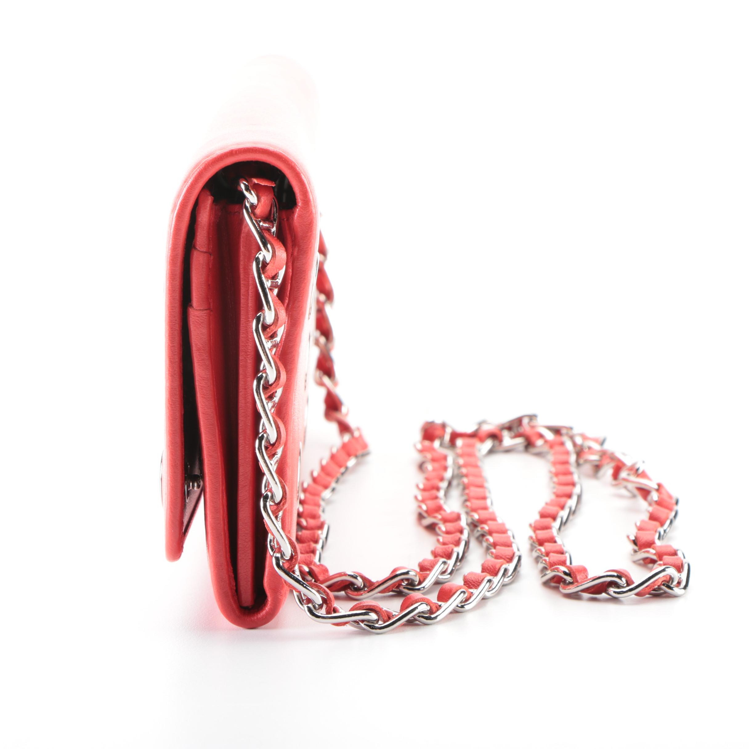 Prada Wallet on Chain Clutch in Grommet Embellished Red Leather