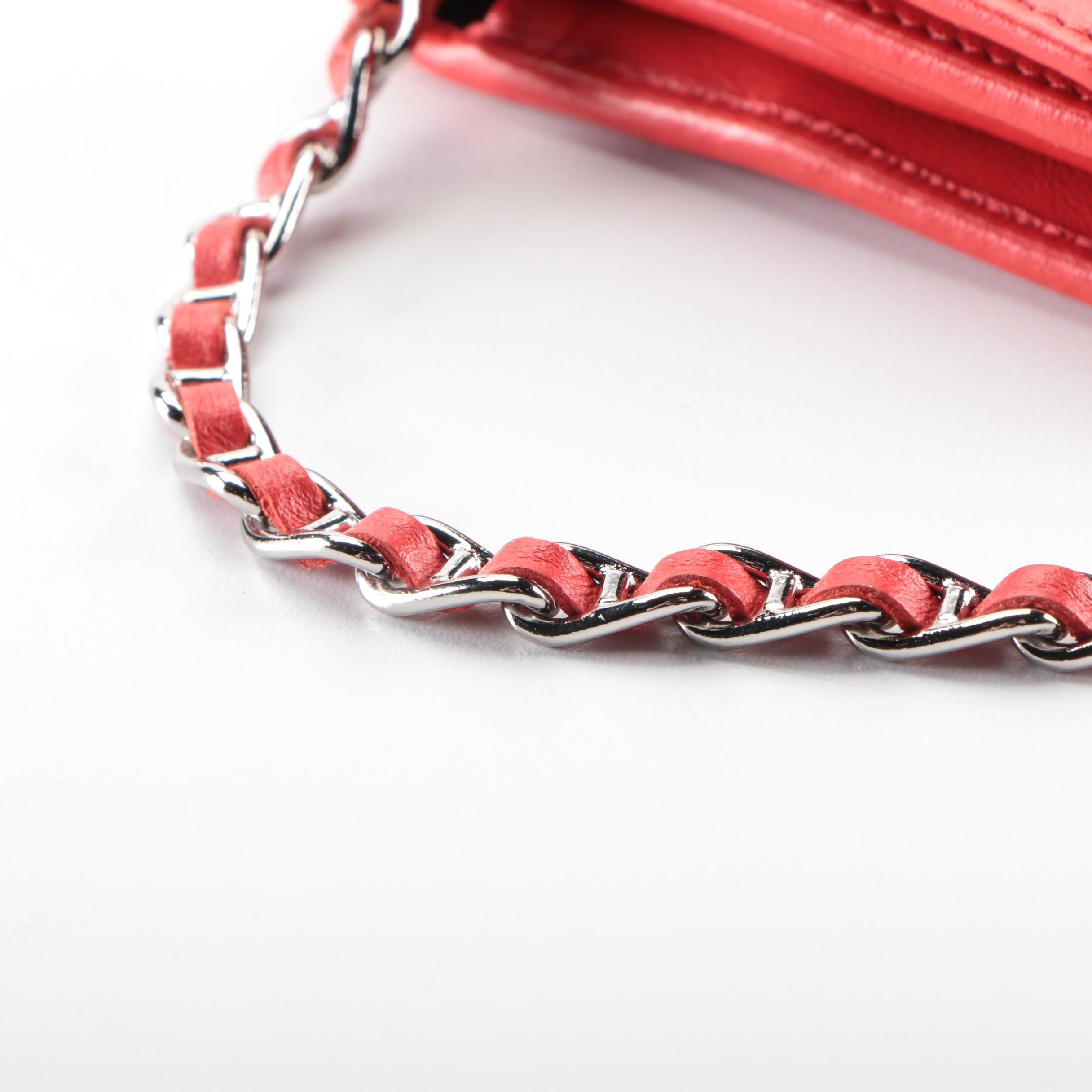 Prada Wallet on Chain Clutch in Grommet Embellished Red Leather