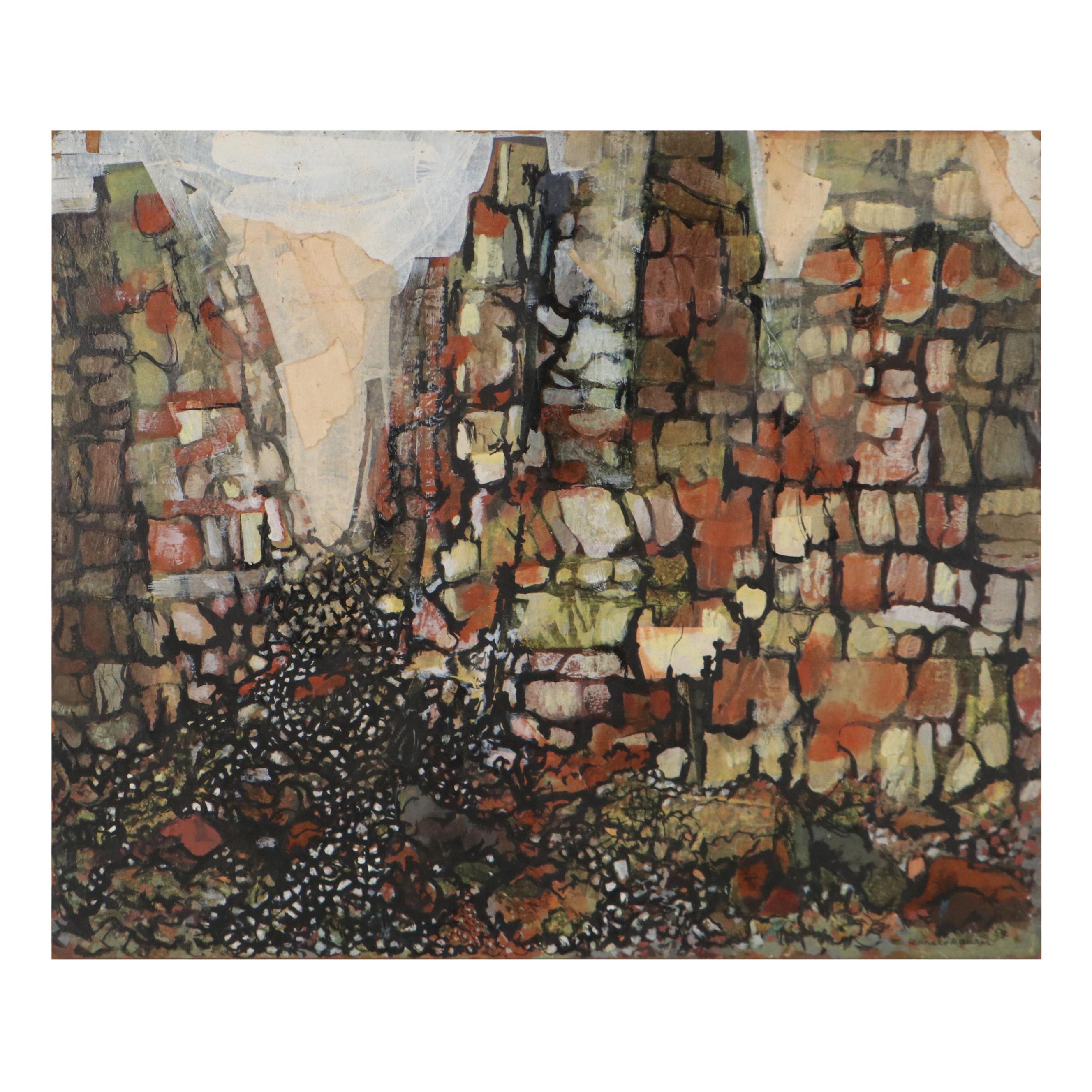 Leonard Maurer Mixed Media Painting, 1959