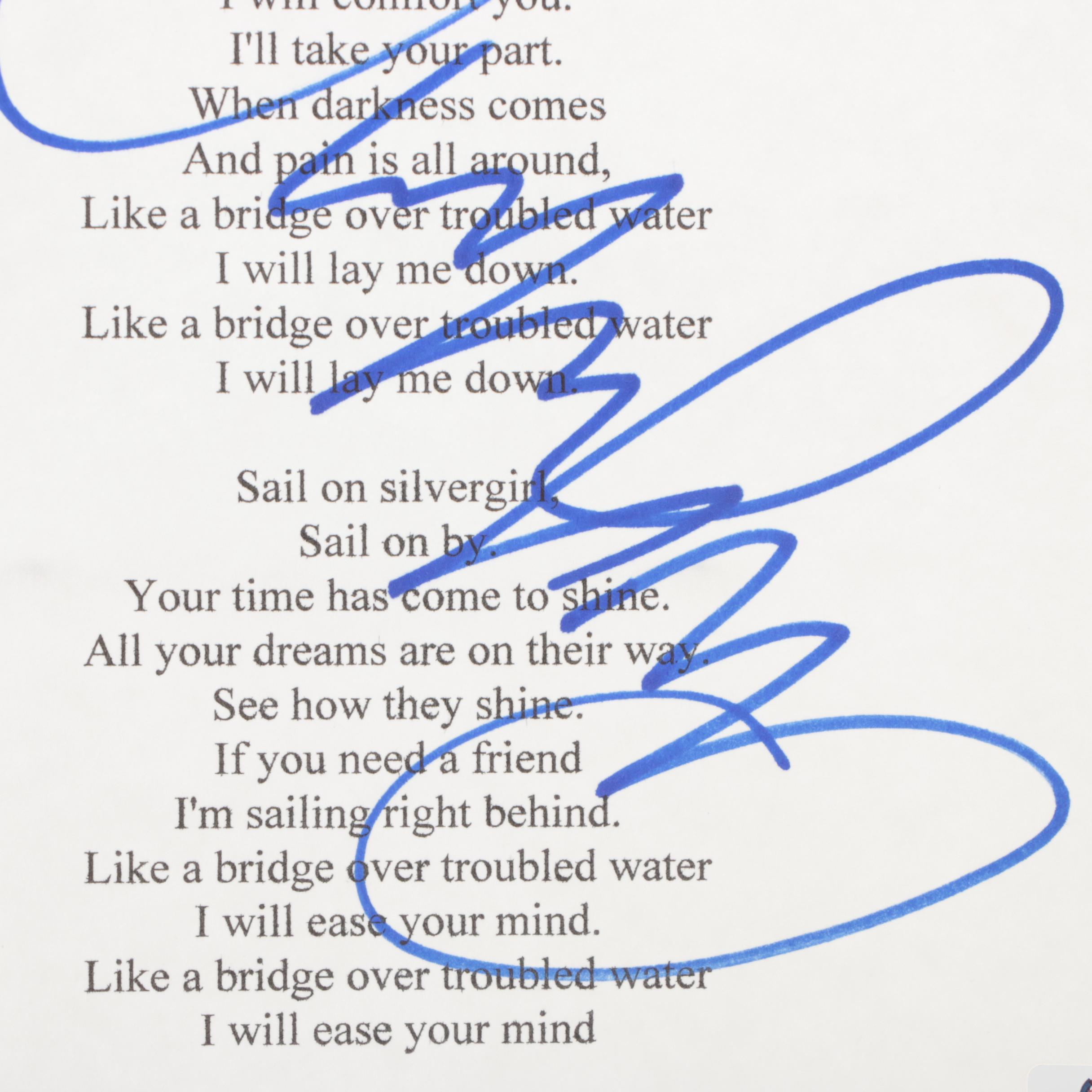 Simon & Garfunkel Signed "Bridge Over Troubled Water" Lyrics, COA