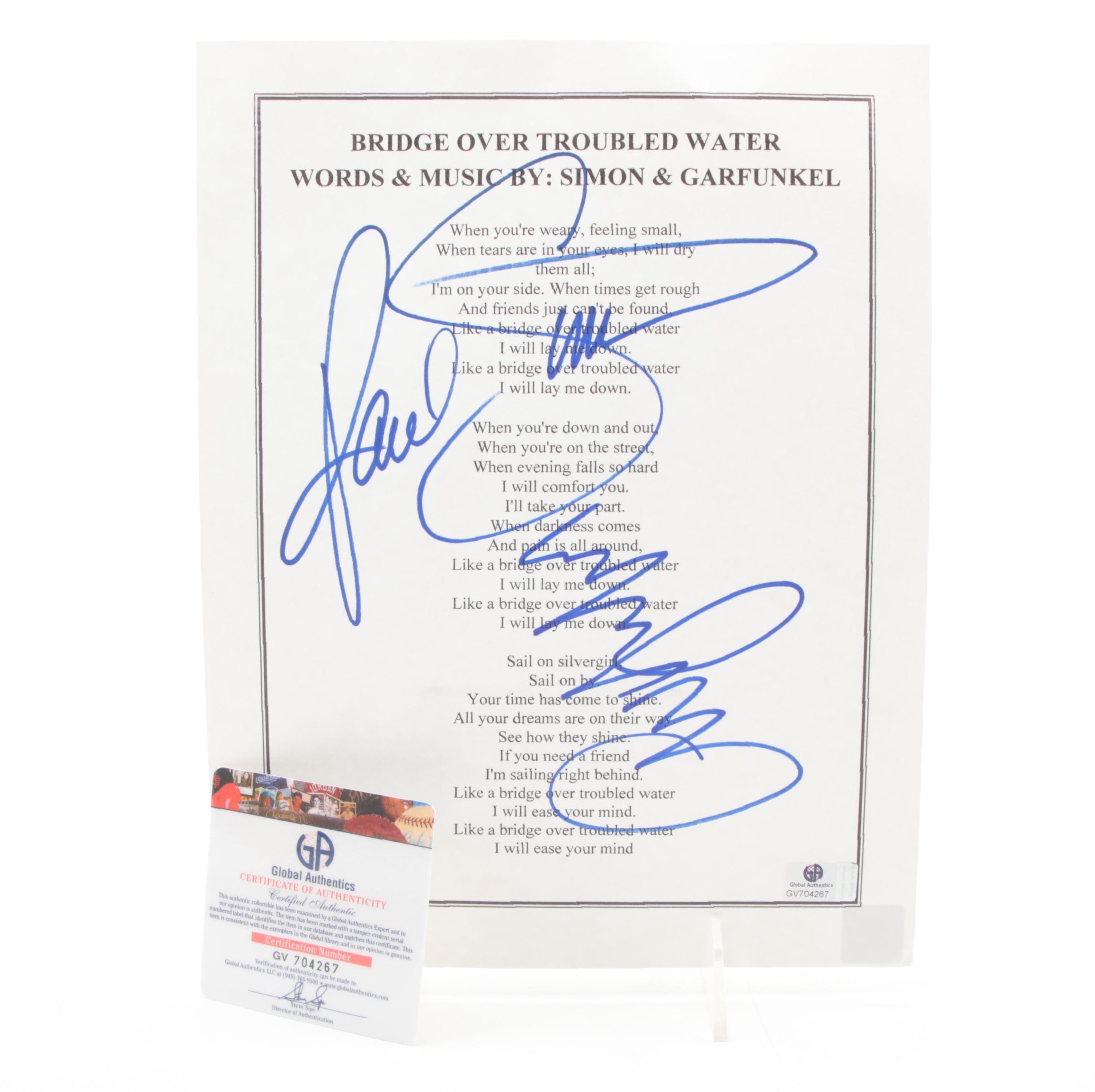 Simon & Garfunkel Signed "Bridge Over Troubled Water" Lyrics, COA
