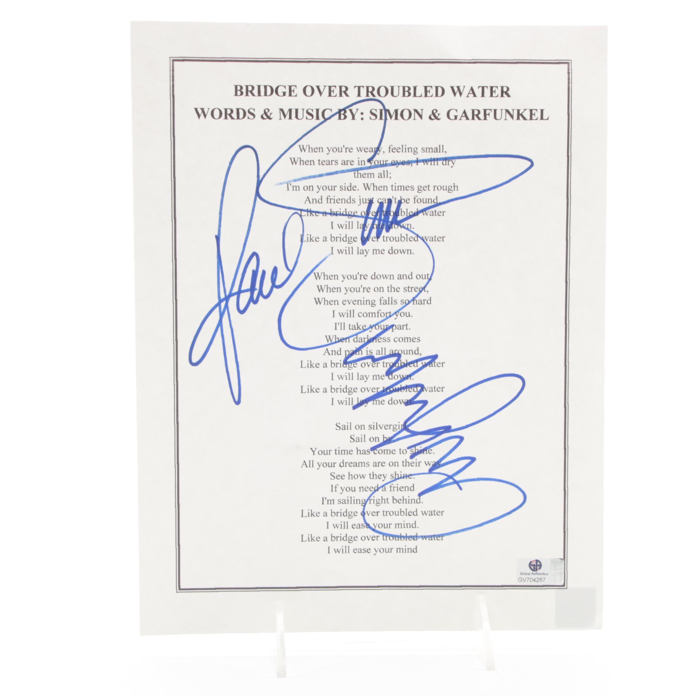 Simon & Garfunkel Signed "Bridge Over Troubled Water" Lyrics, COA