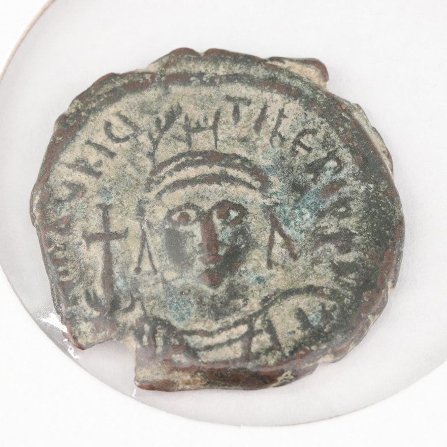 Ancient Byzantine Maurice Tiberius AE Follis, 582–602 AD