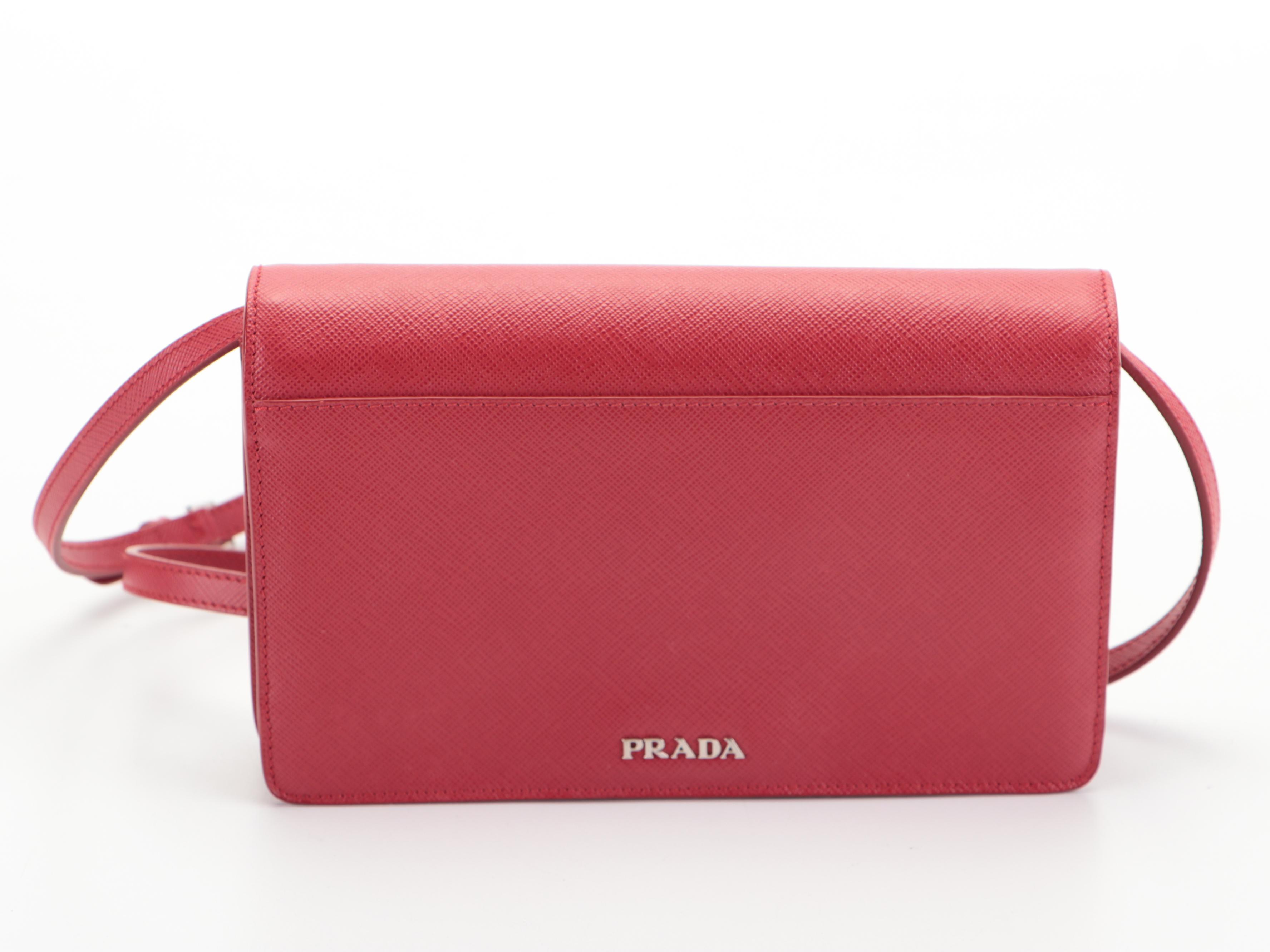 Prada Turn Lock Small Crossbody in Red Saffiano Leather