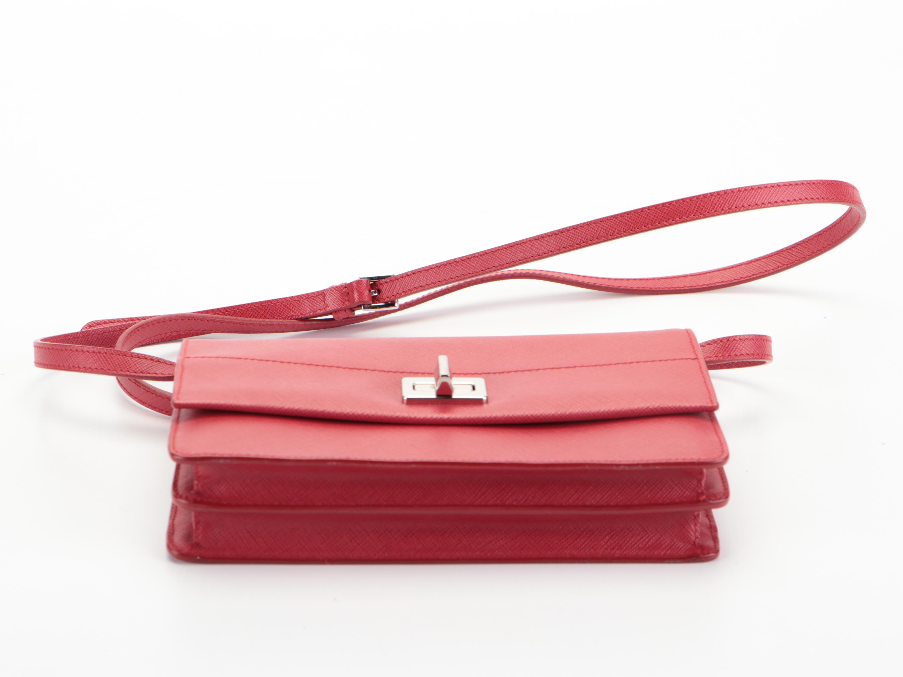 Prada Turn Lock Small Crossbody in Red Saffiano Leather