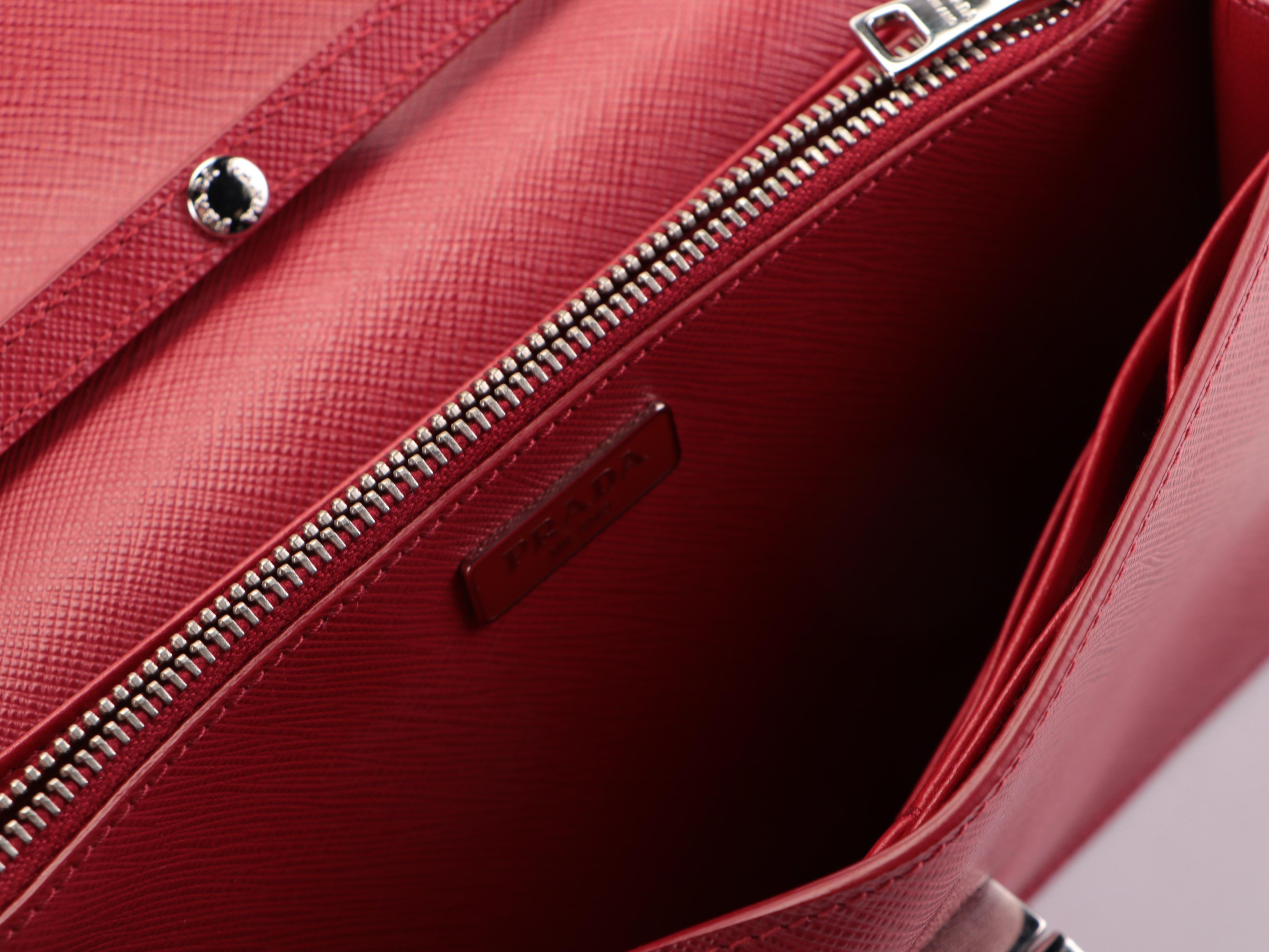Prada Turn Lock Small Crossbody in Red Saffiano Leather
