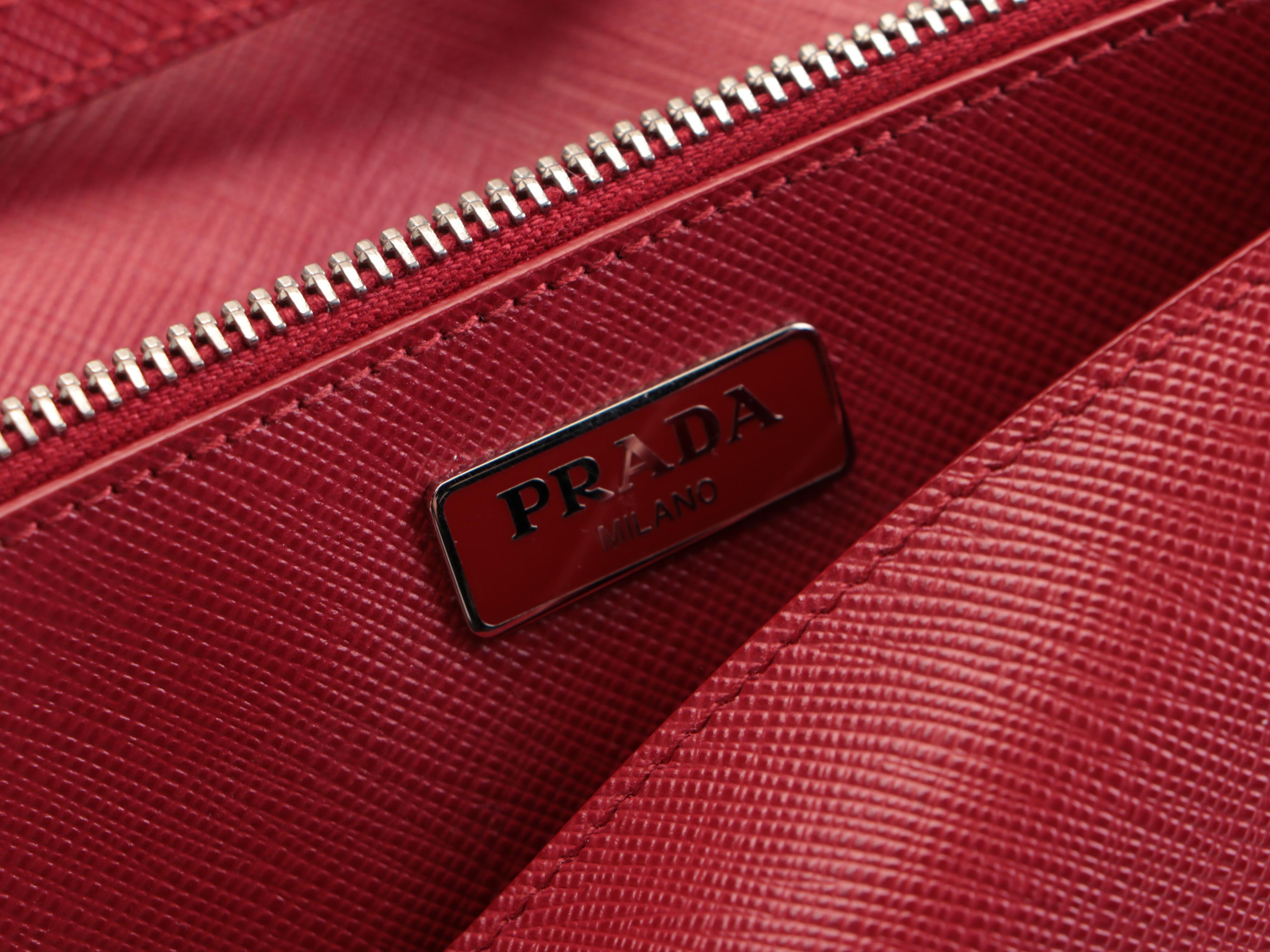 Prada Turn Lock Small Crossbody in Red Saffiano Leather