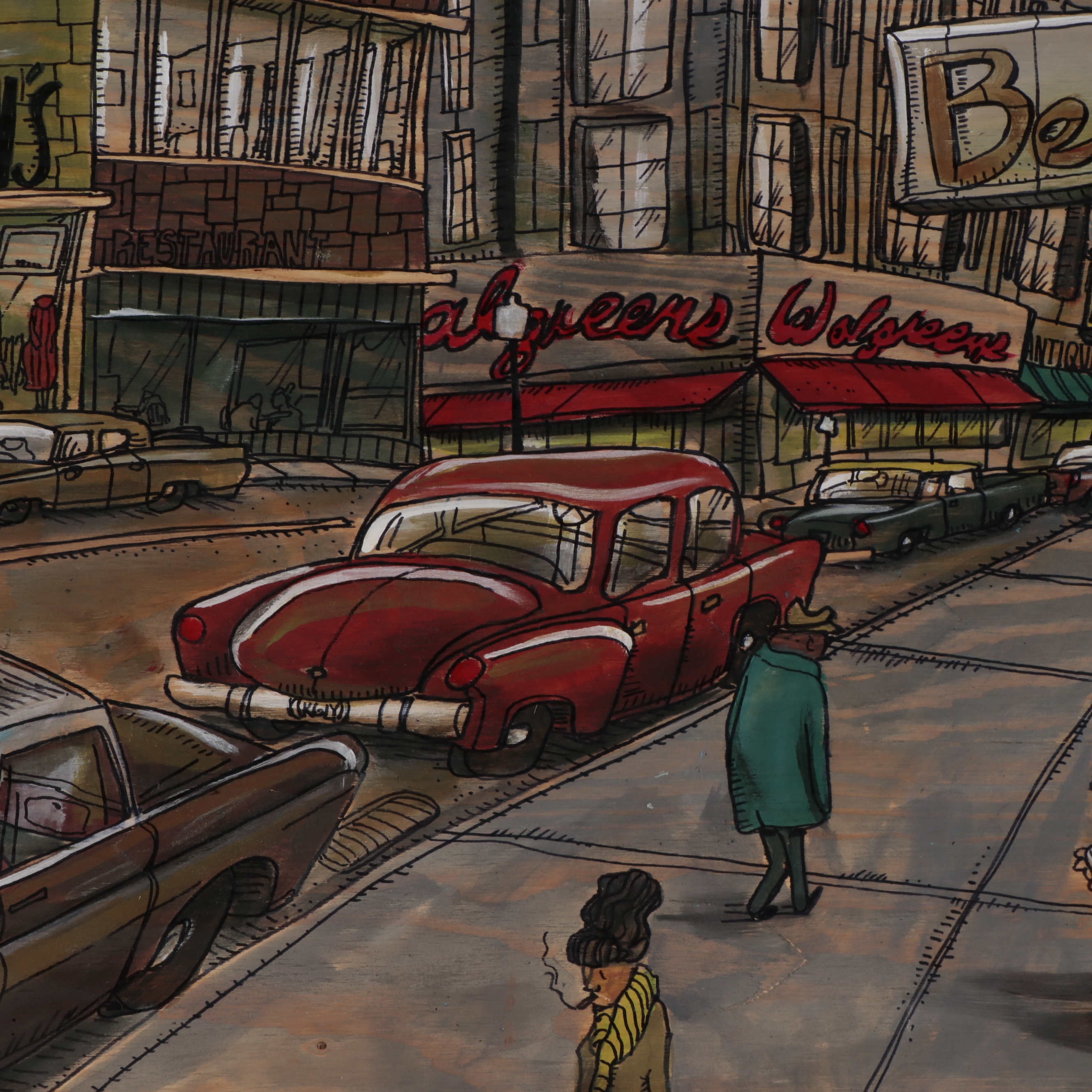 Aaron Wooten Acrylic and Ink Painting "Deon Avenue 1958," 2020