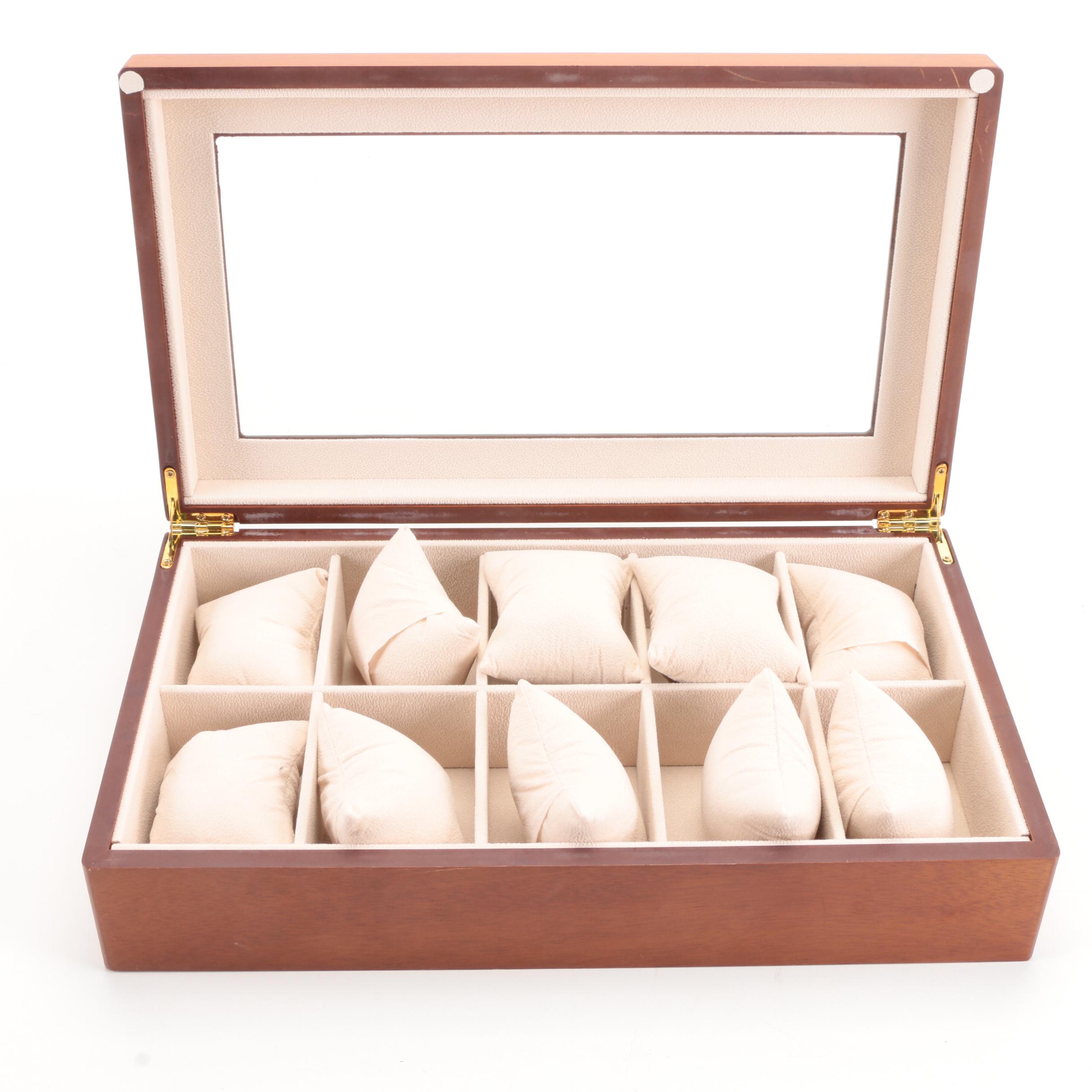 Bey-Berk Cherry Wood Finish Watch Cases with Eyeglass Compartment