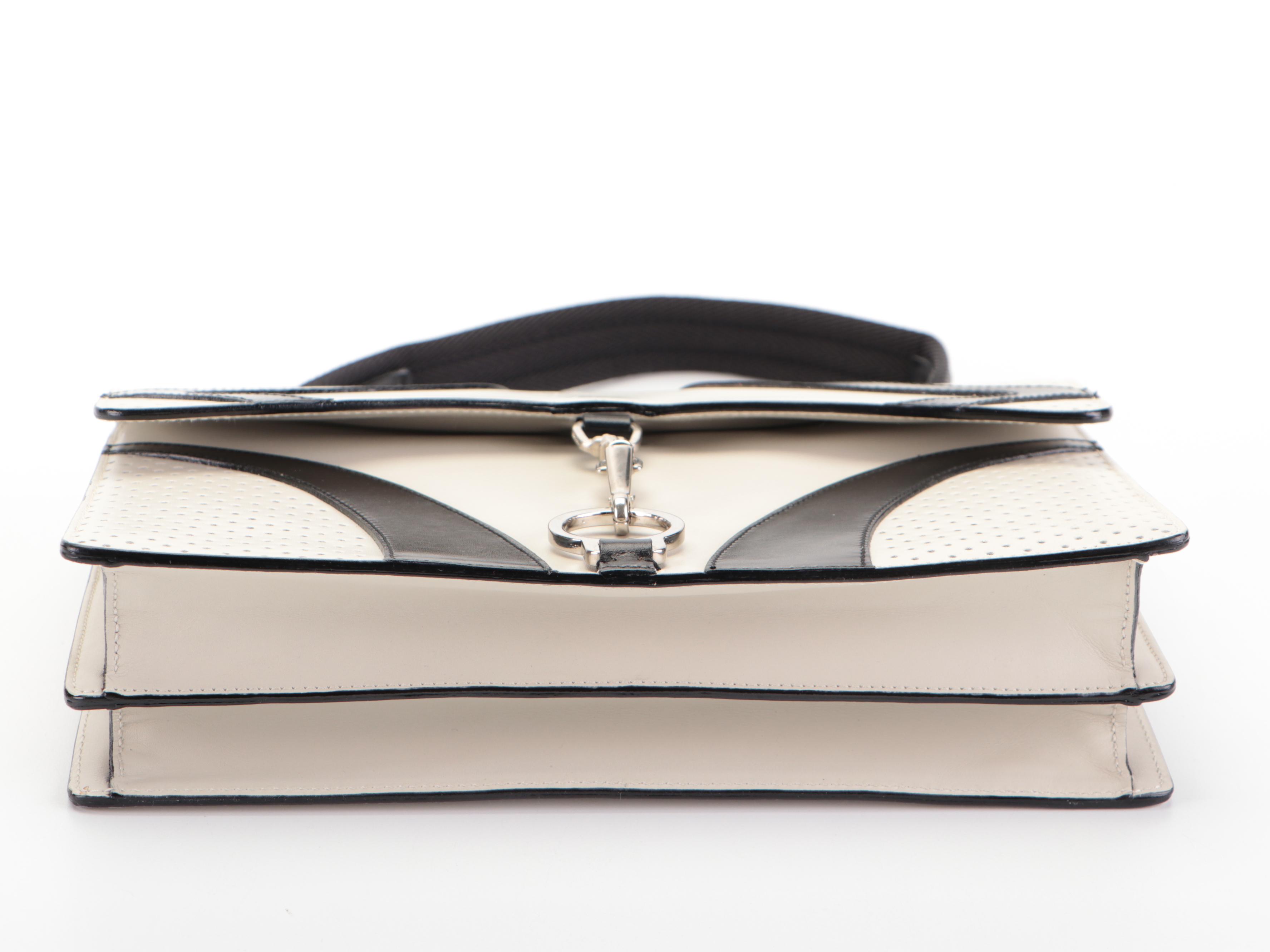 Prada Top Handle Envelope Satchel in Bicolor White-Black Calfskin with Box