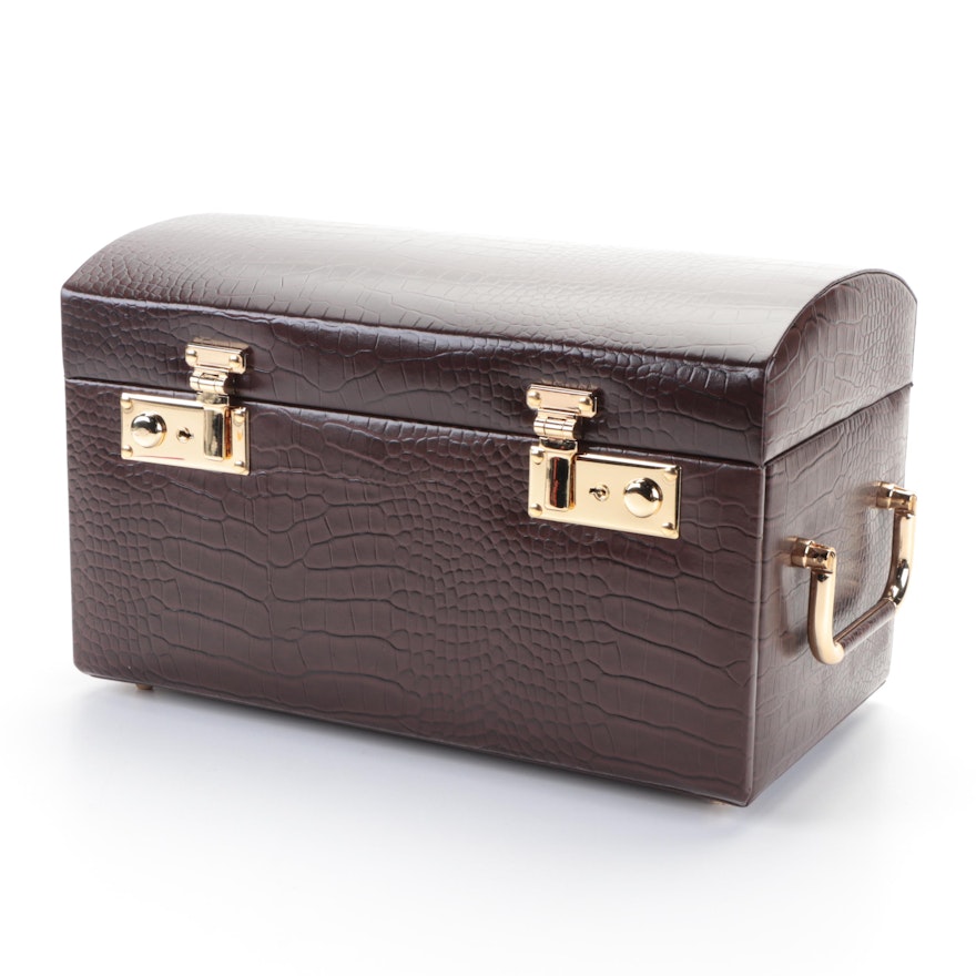Collectives "The Savoy Collection" Brown Embossed Bonded Leather Jewelry Box
