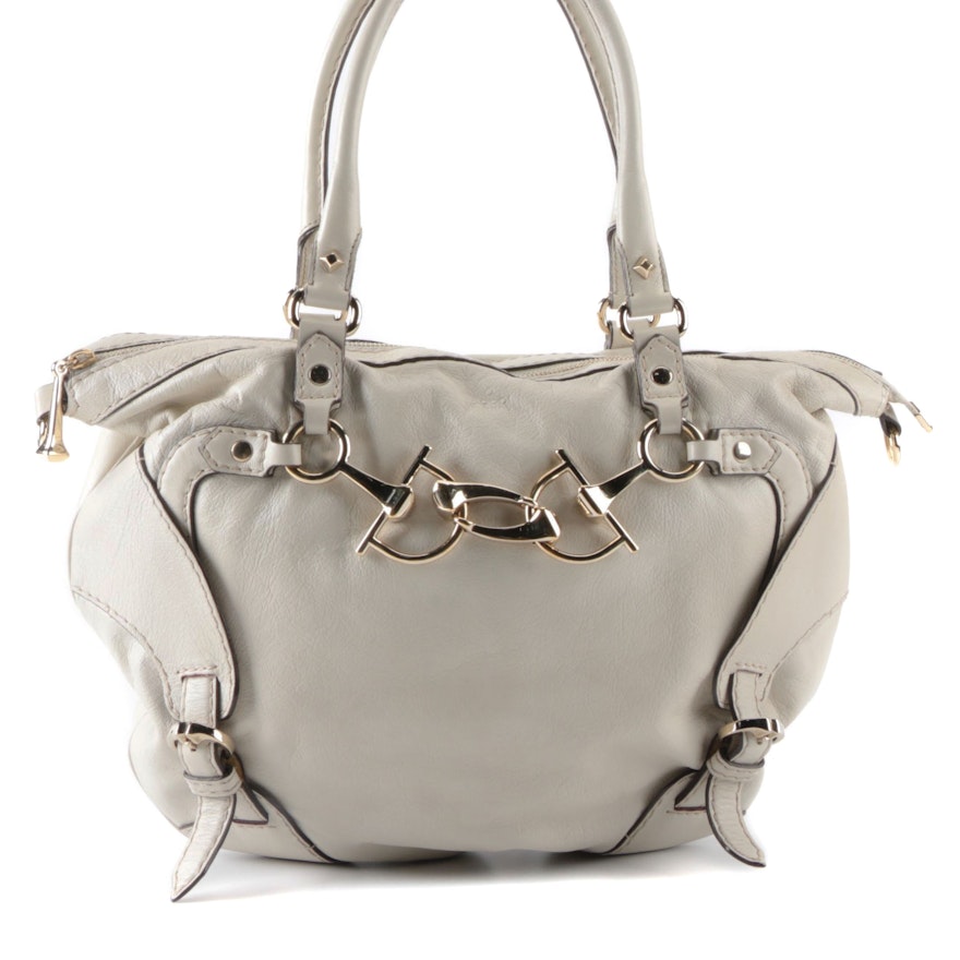 Gucci Horsebit Satchel in Ivory Grained Leather
