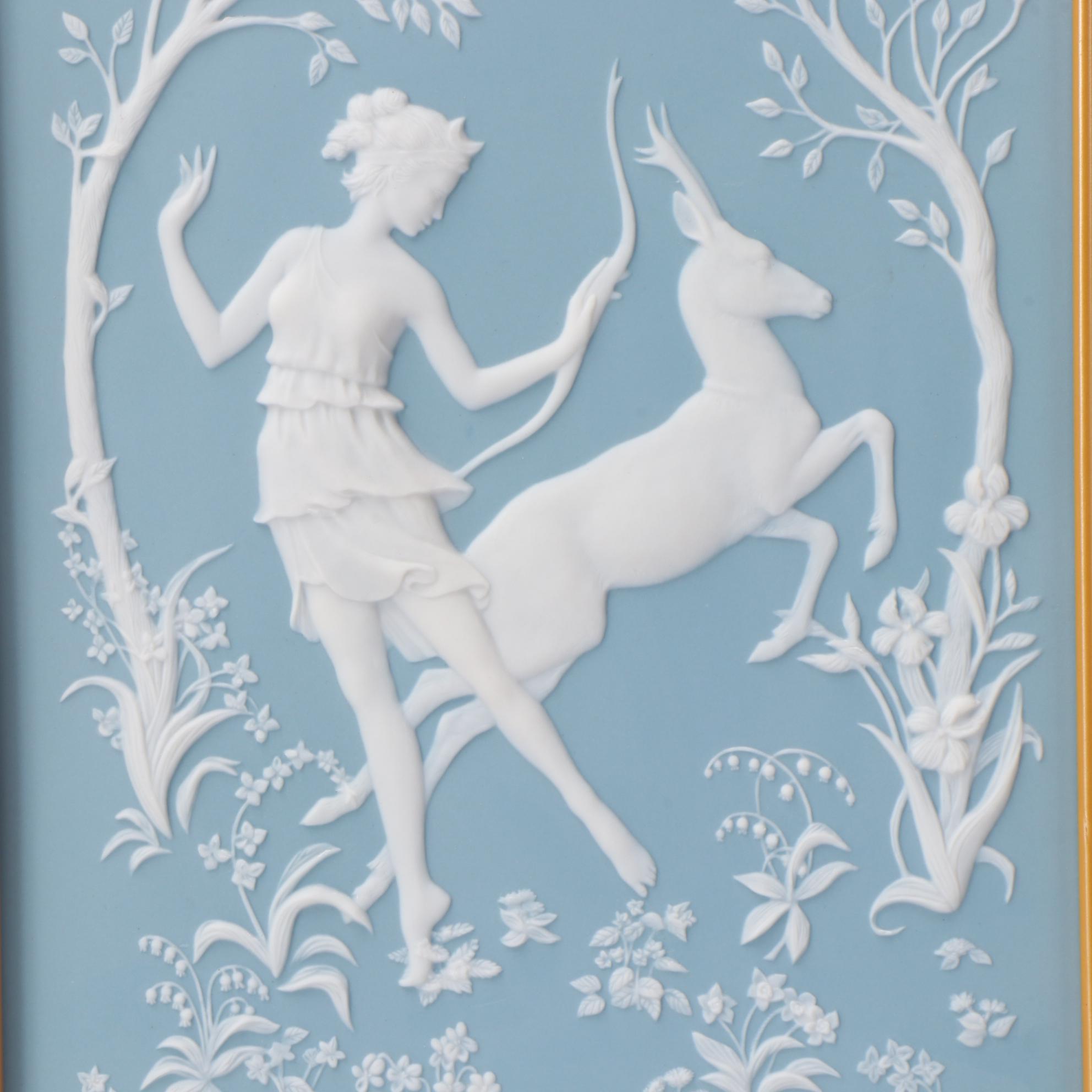 George McMonigle Parian Porcelain Relief Tile "Diana and the Stag"