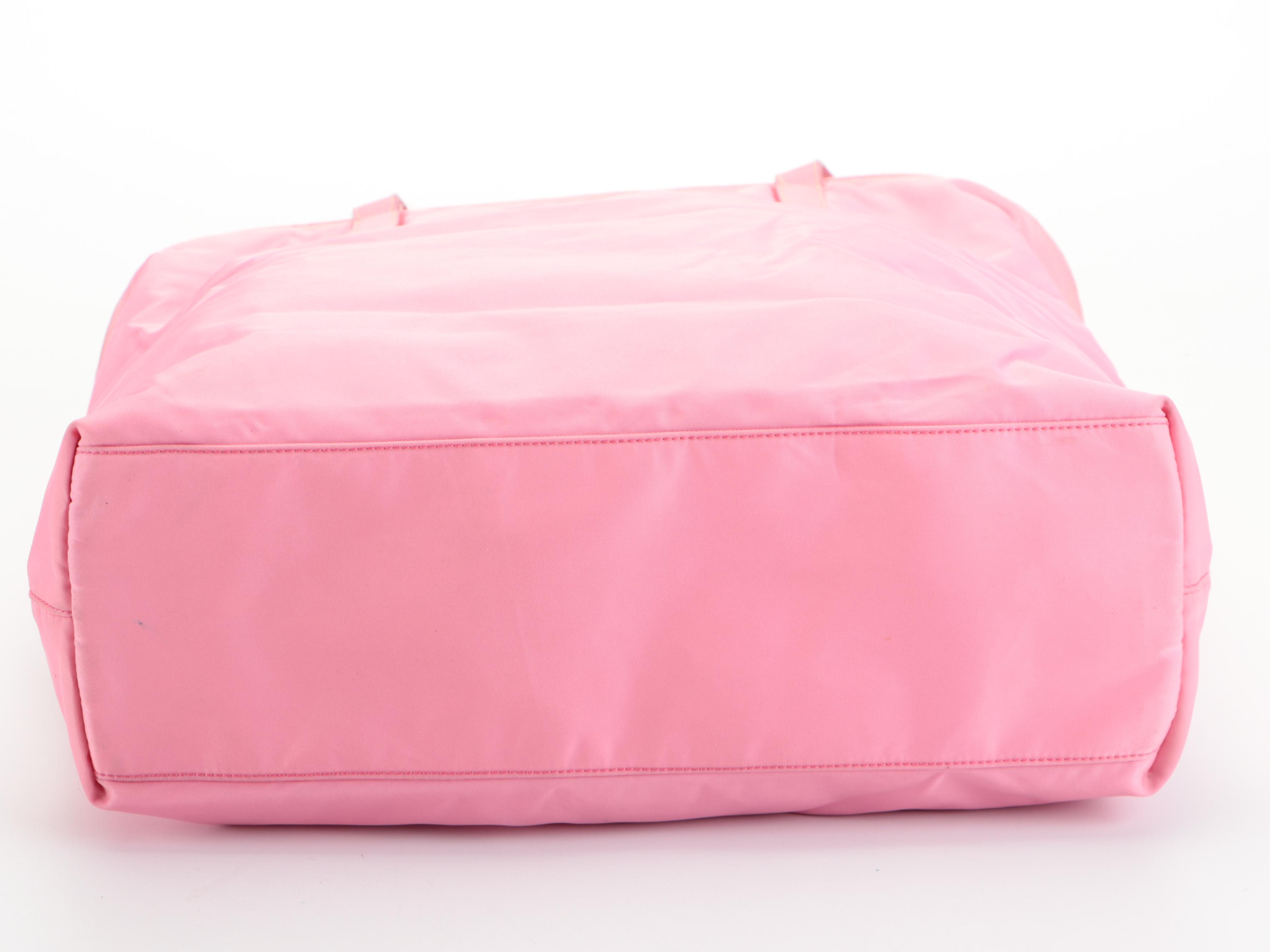 Prada Zip-Top Tote Bag in Pink Tessuto Nylon with Leather Trim