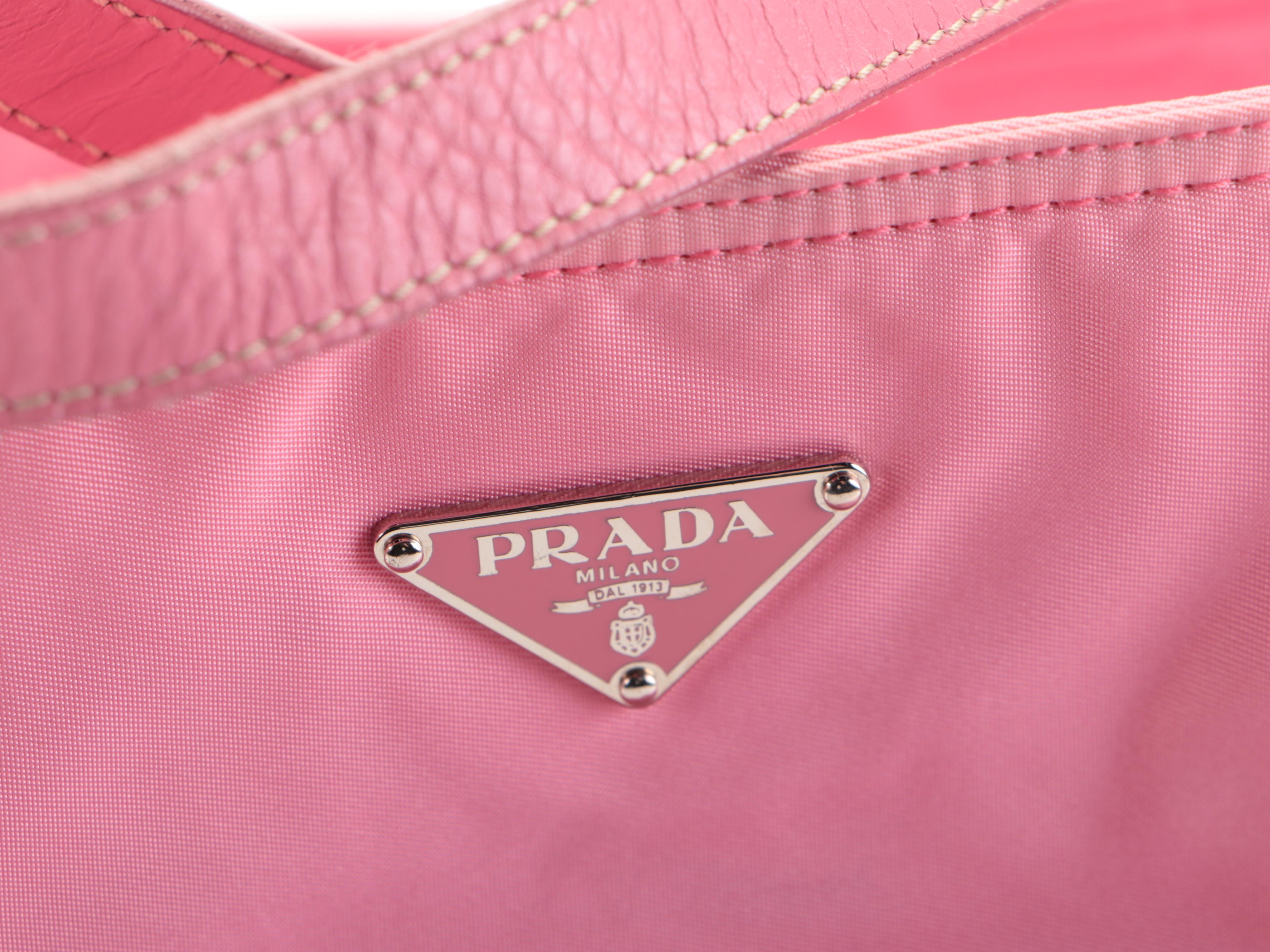 Prada Zip-Top Tote Bag in Pink Tessuto Nylon with Leather Trim