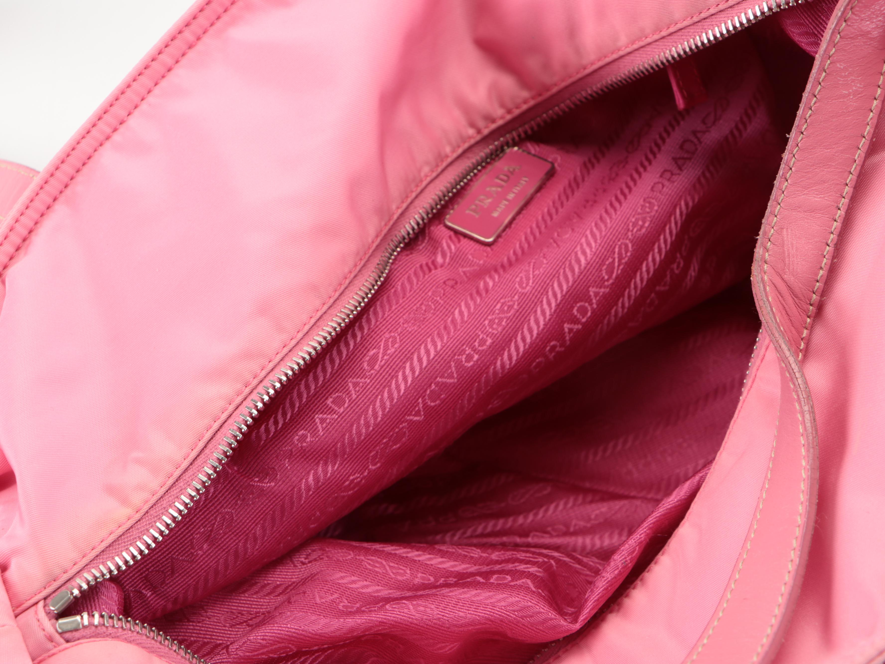 Prada Zip-Top Tote Bag in Pink Tessuto Nylon with Leather Trim