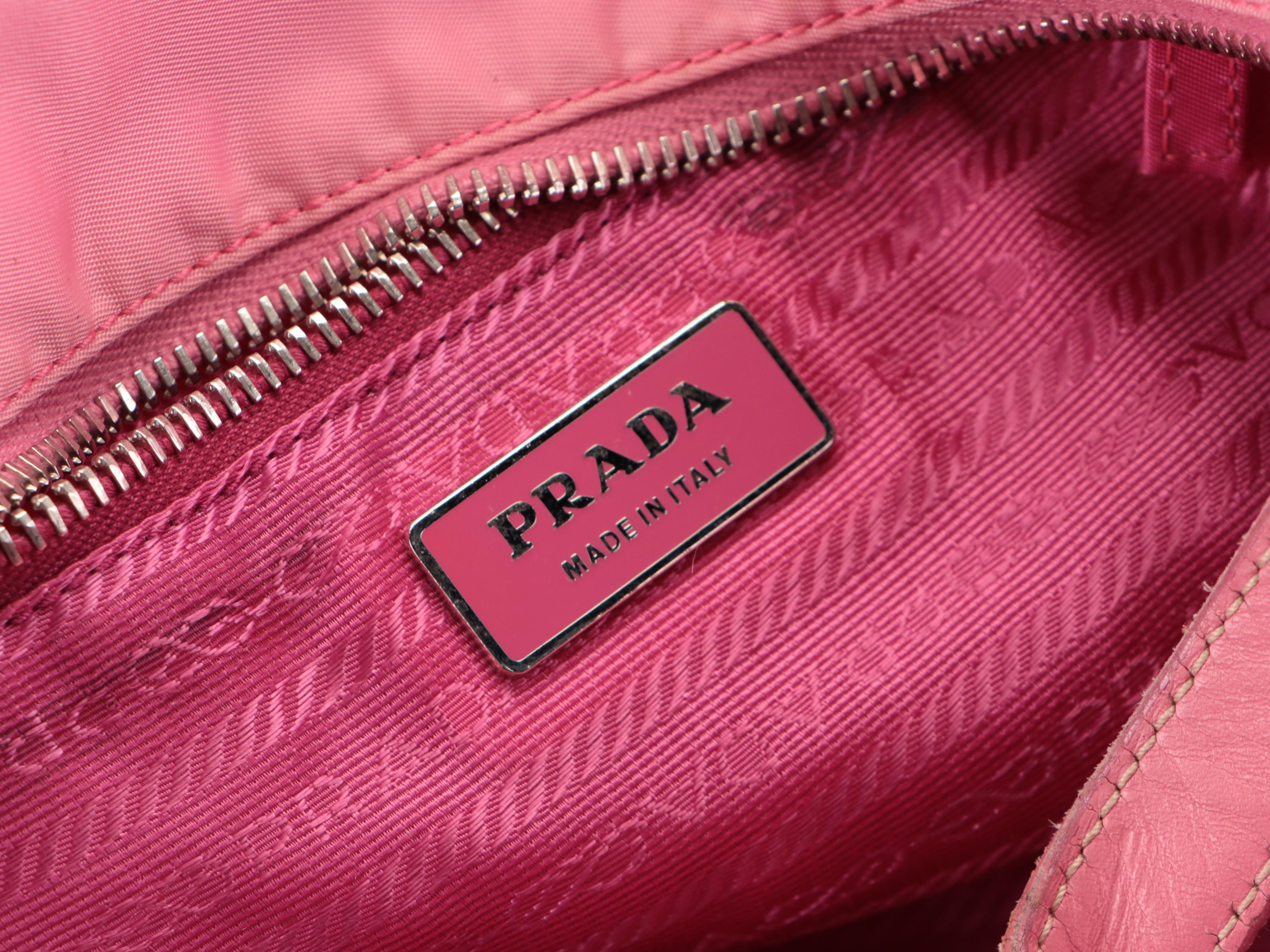 Prada Zip-Top Tote Bag in Pink Tessuto Nylon with Leather Trim