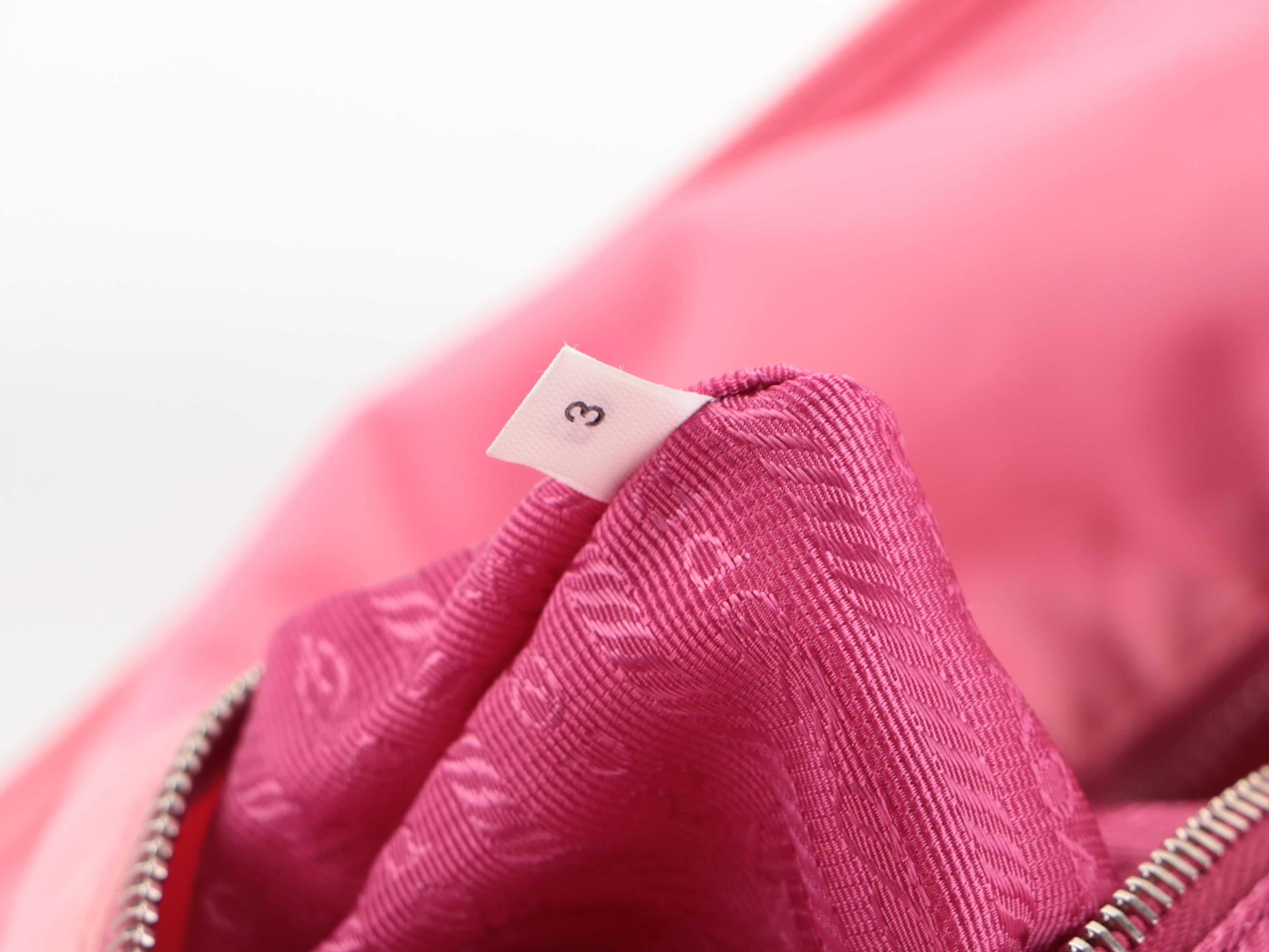 Prada Zip-Top Tote Bag in Pink Tessuto Nylon with Leather Trim
