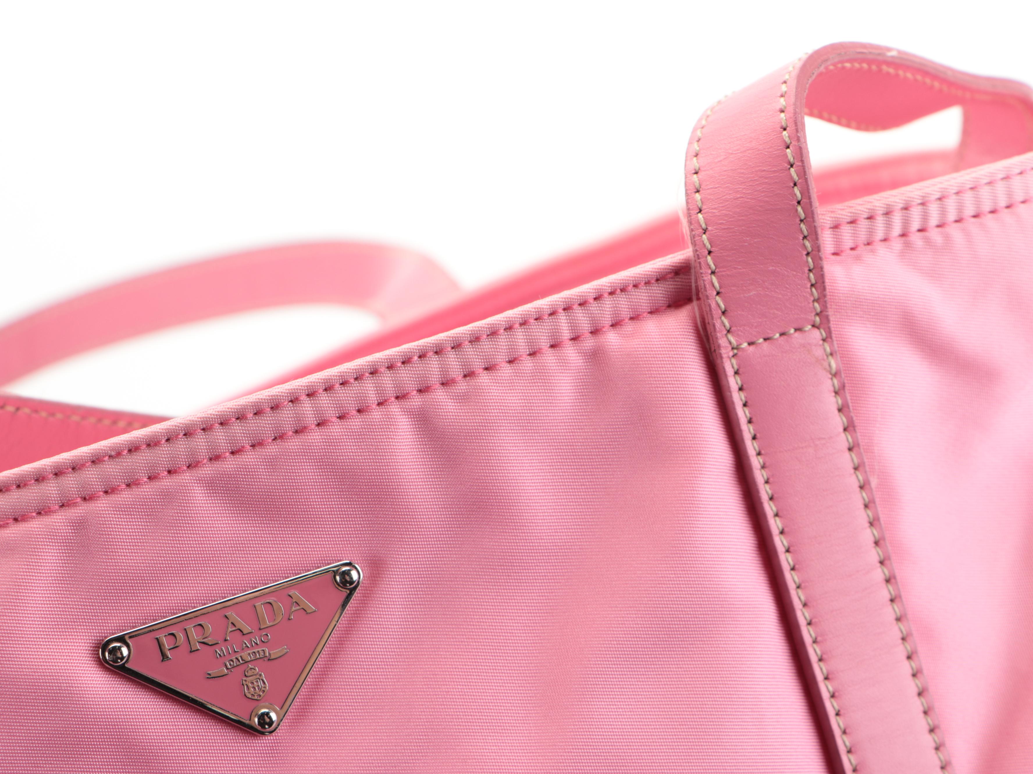Prada Zip-Top Tote Bag in Pink Tessuto Nylon with Leather Trim