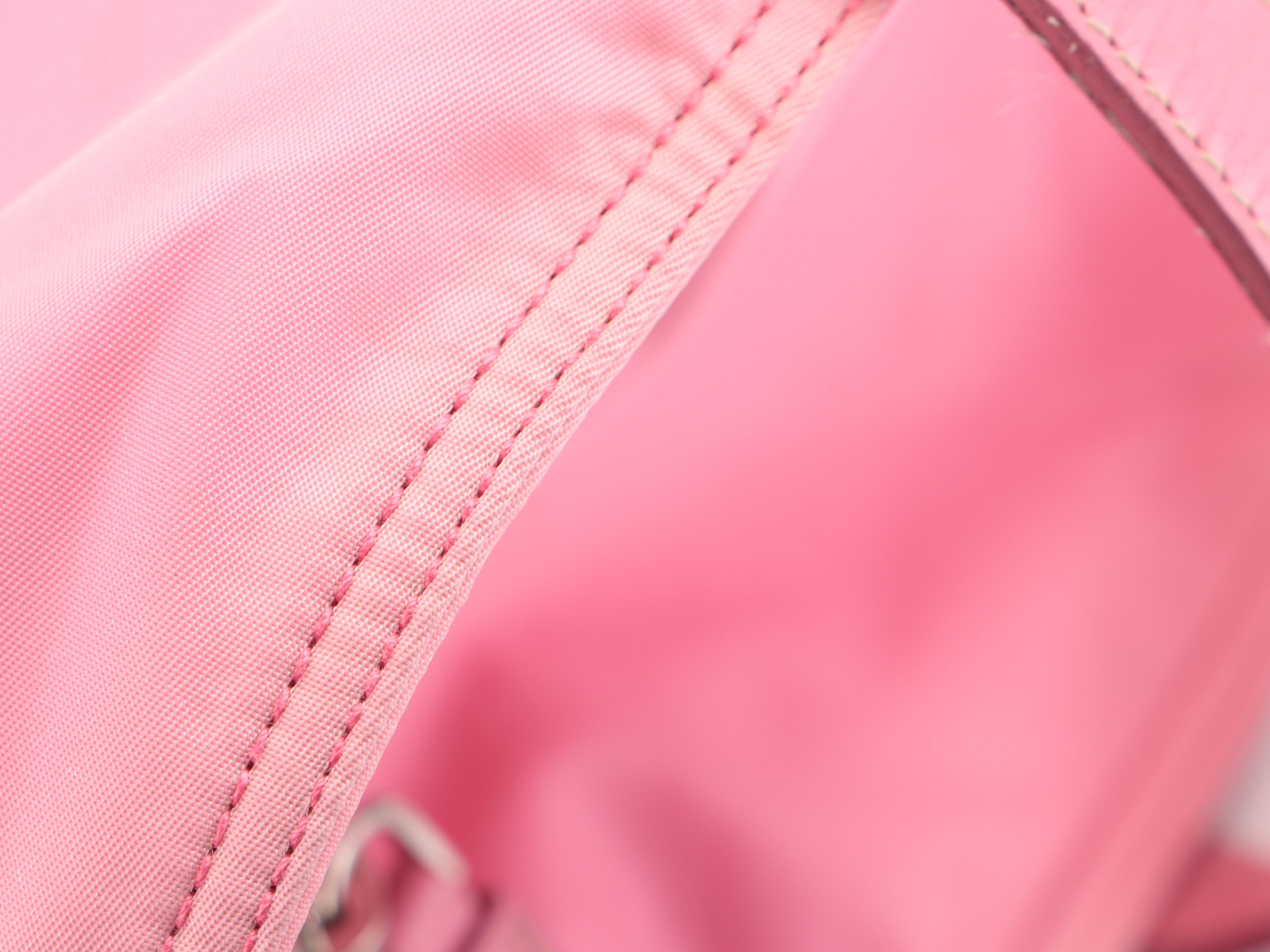 Prada Zip-Top Tote Bag in Pink Tessuto Nylon with Leather Trim