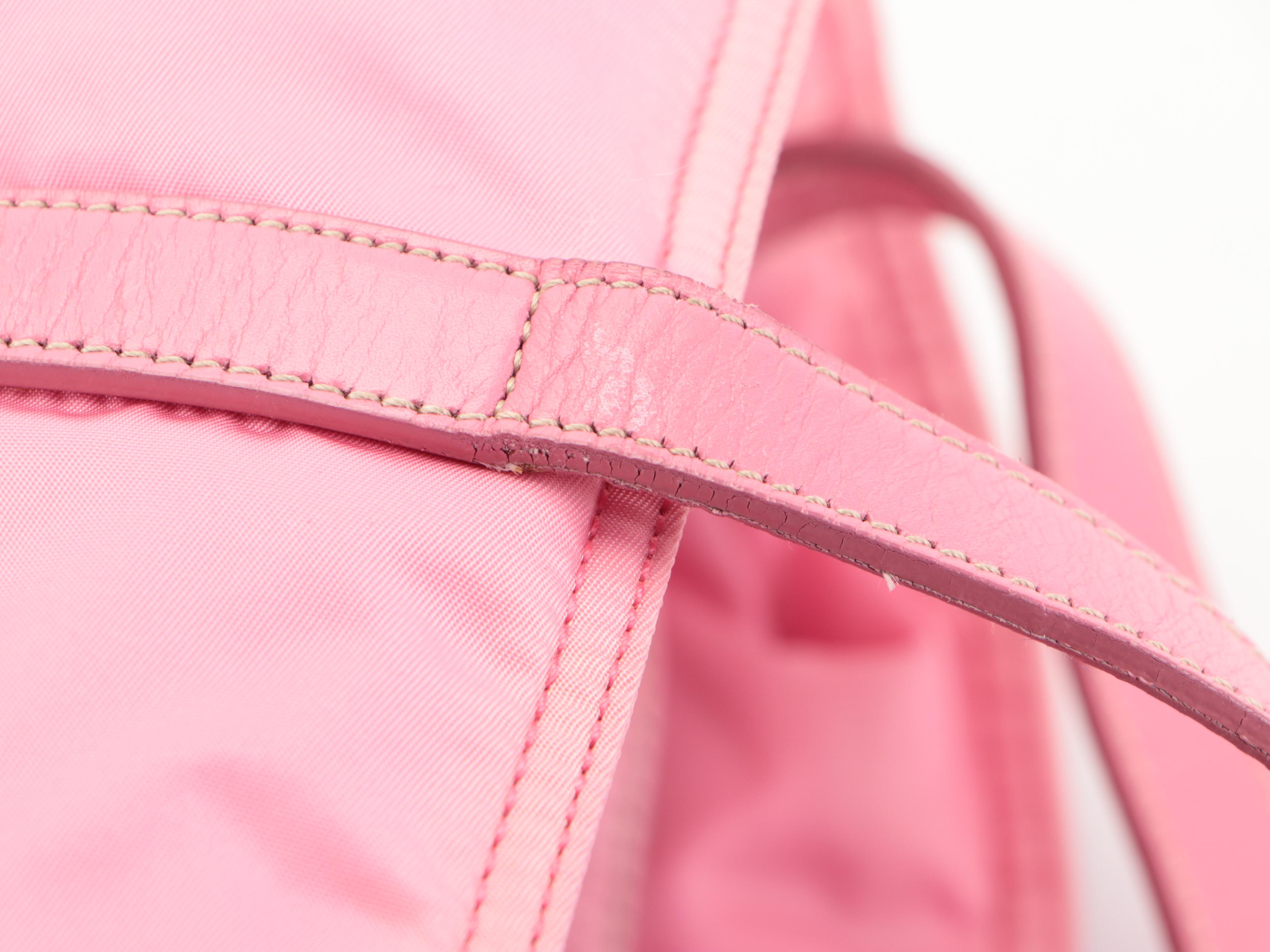 Prada Zip-Top Tote Bag in Pink Tessuto Nylon with Leather Trim
