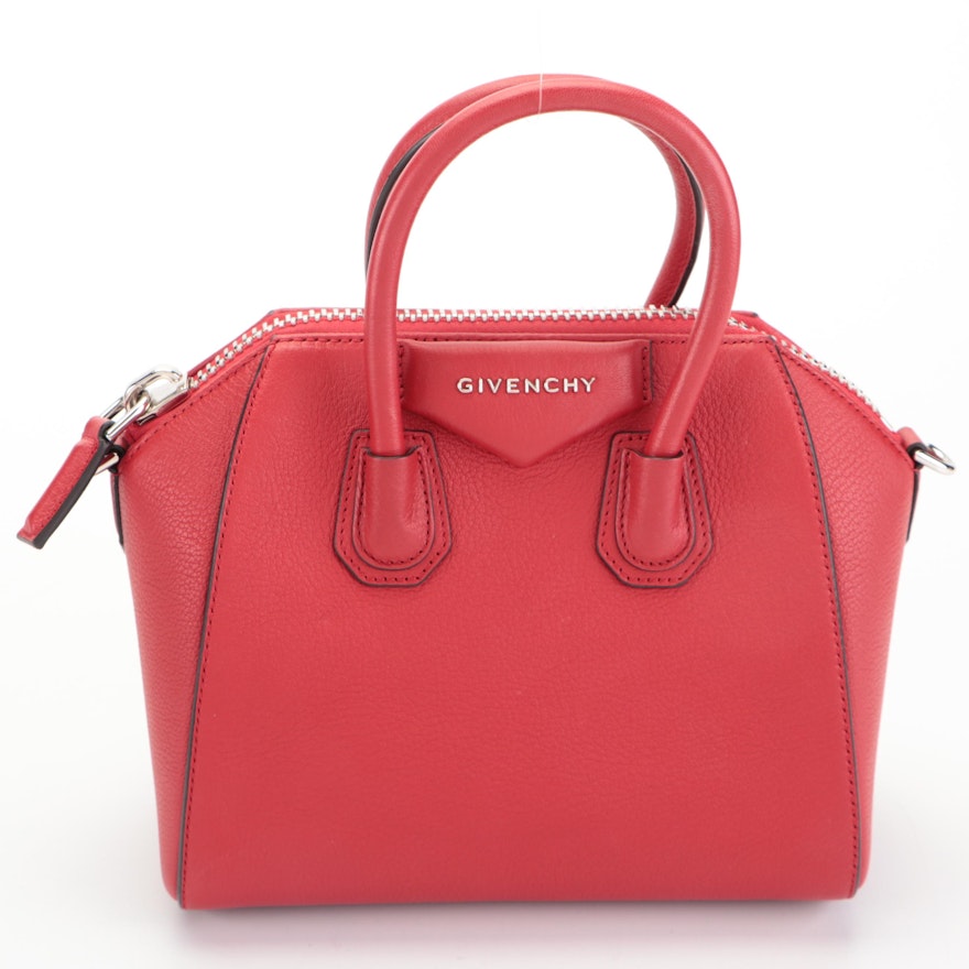 Givenchy Mini Antigona Handbag in Red Goatskin Leather