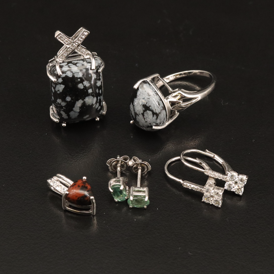 Sterling Snowflake Obsidian and Zircon Jewelry Selection