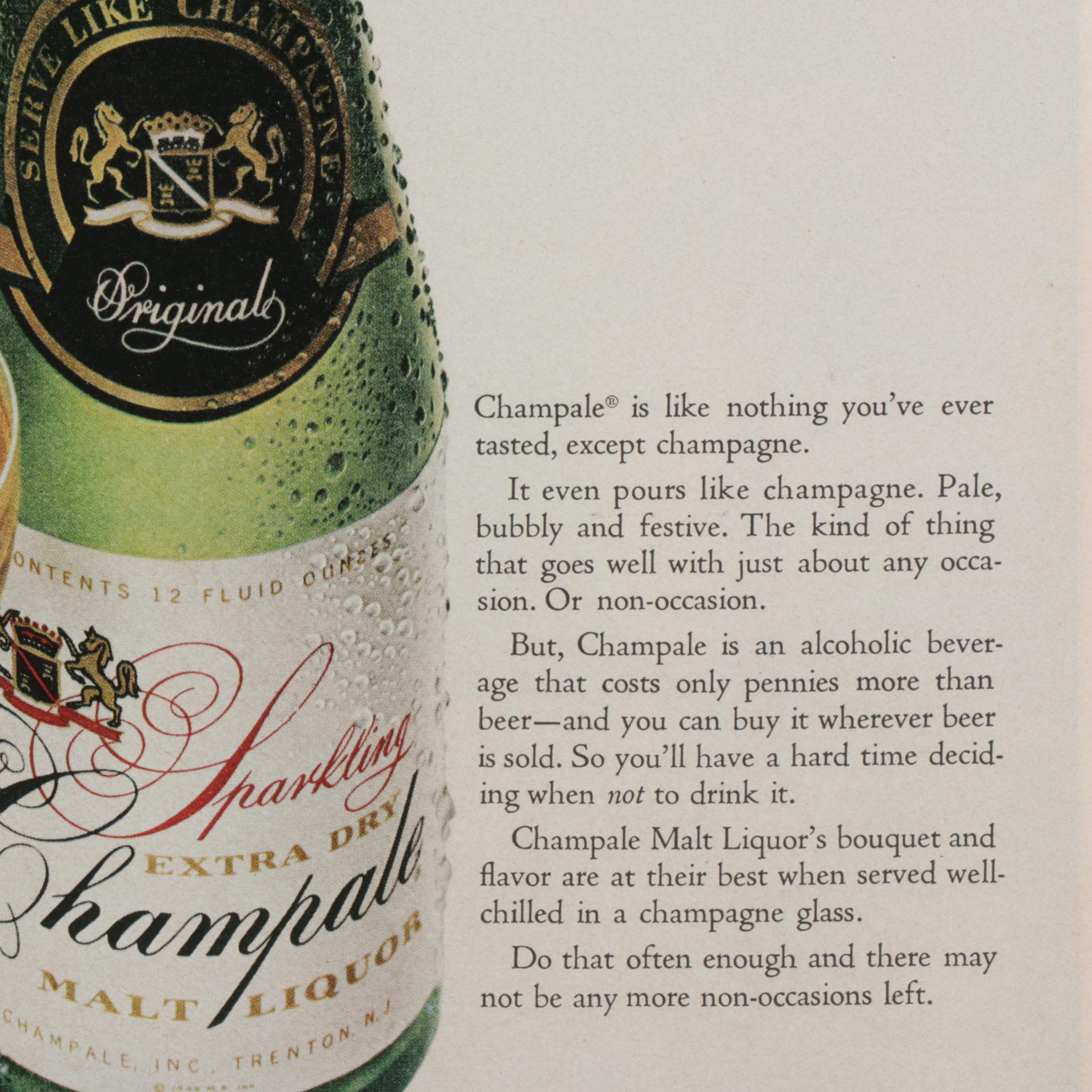 Champale Malt Liquor Offset Lithograph Advertisement, 1969