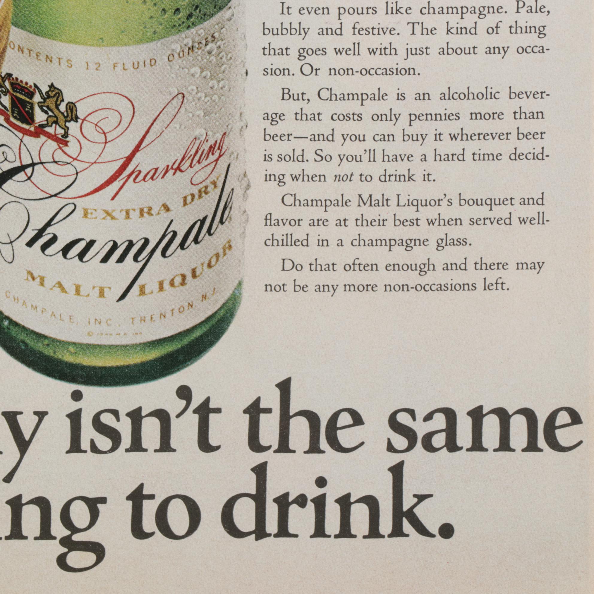 Champale Malt Liquor Offset Lithograph Advertisement, 1969