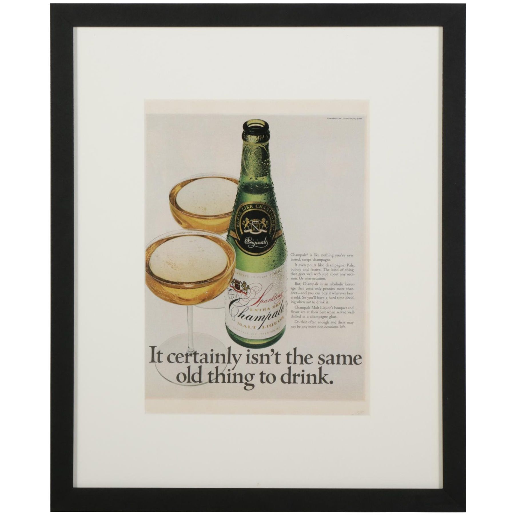 Champale Malt Liquor Offset Lithograph Advertisement, 1969