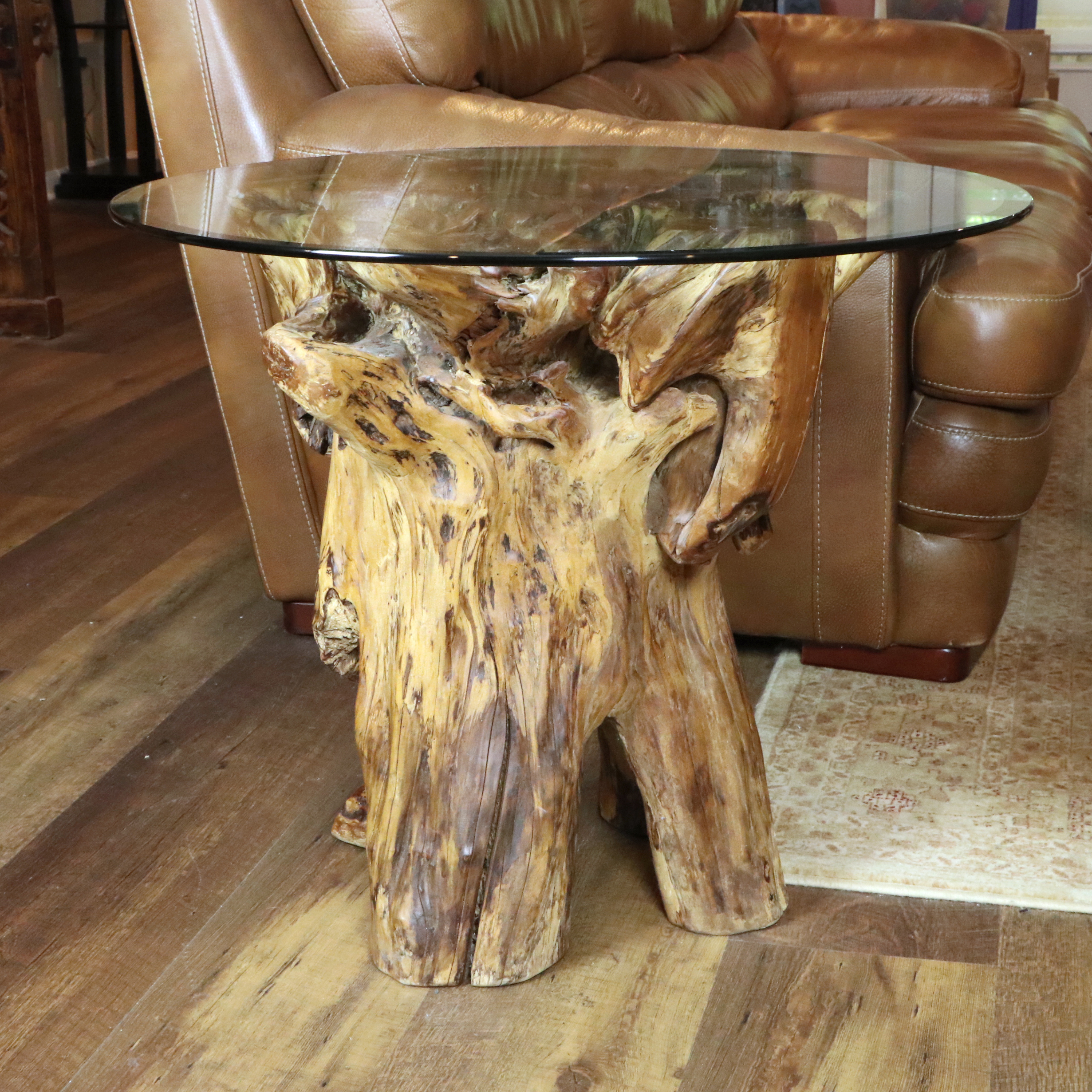 Tree Stump Side Table with Glass Top