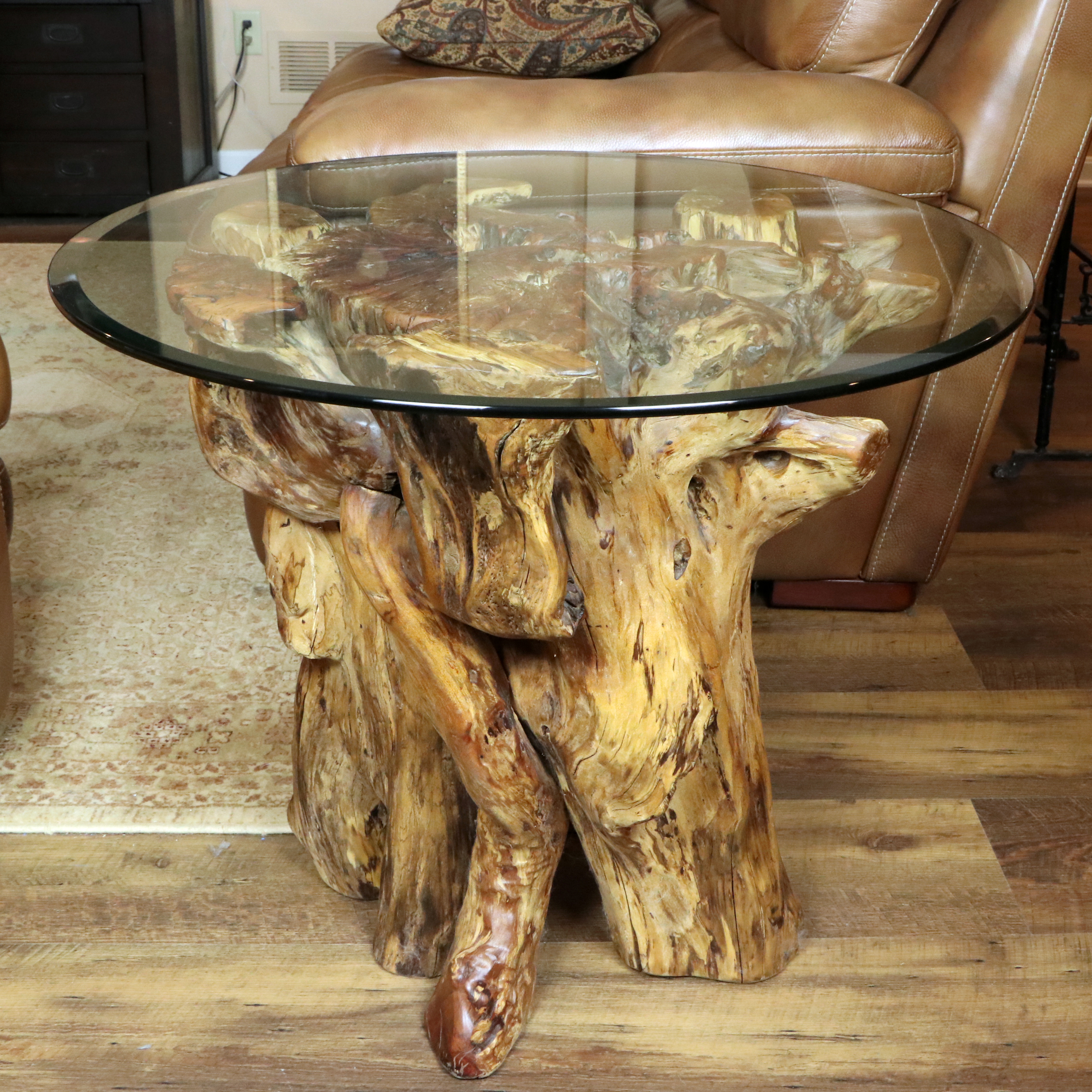 Tree Stump Side Table with Glass Top