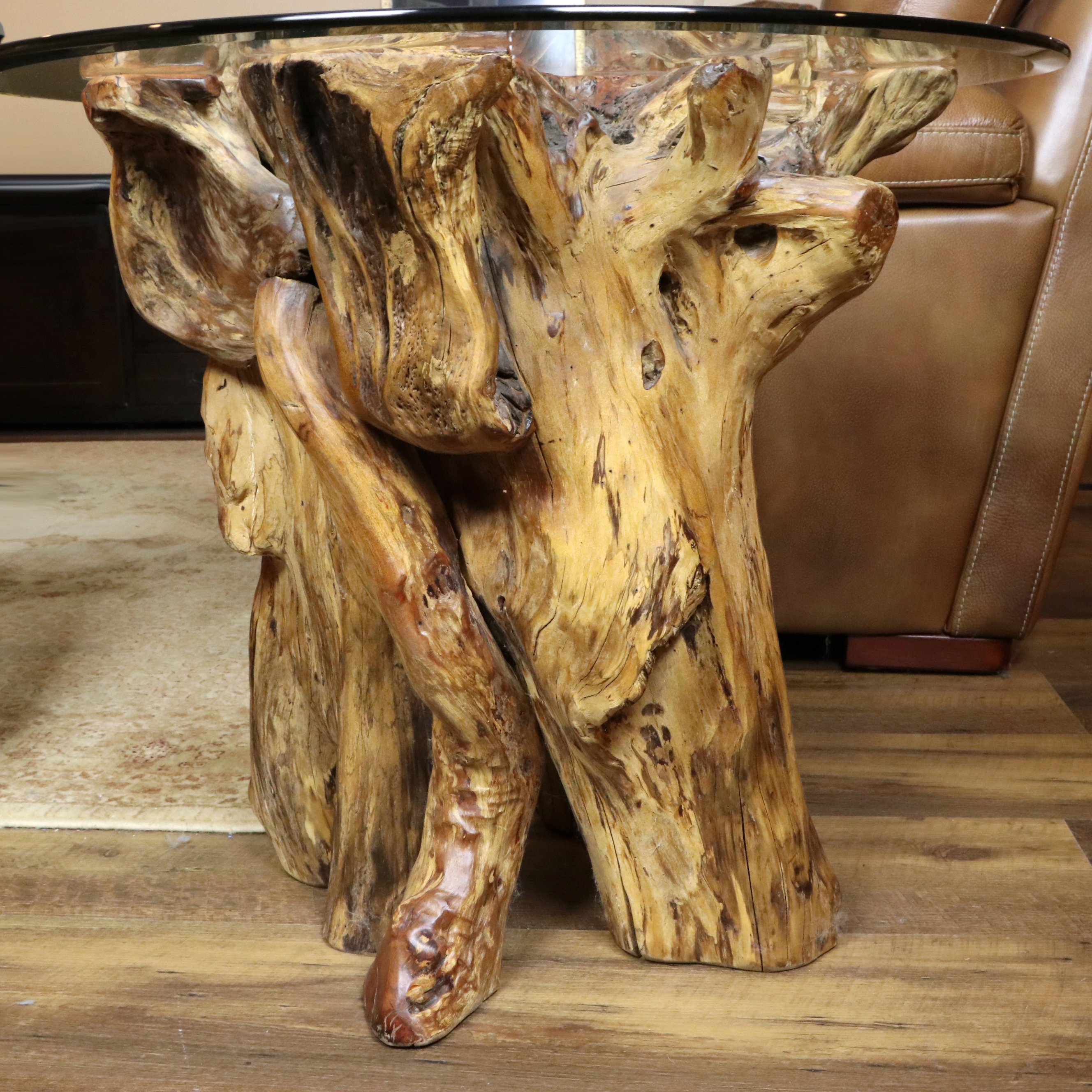 Tree Stump Side Table with Glass Top