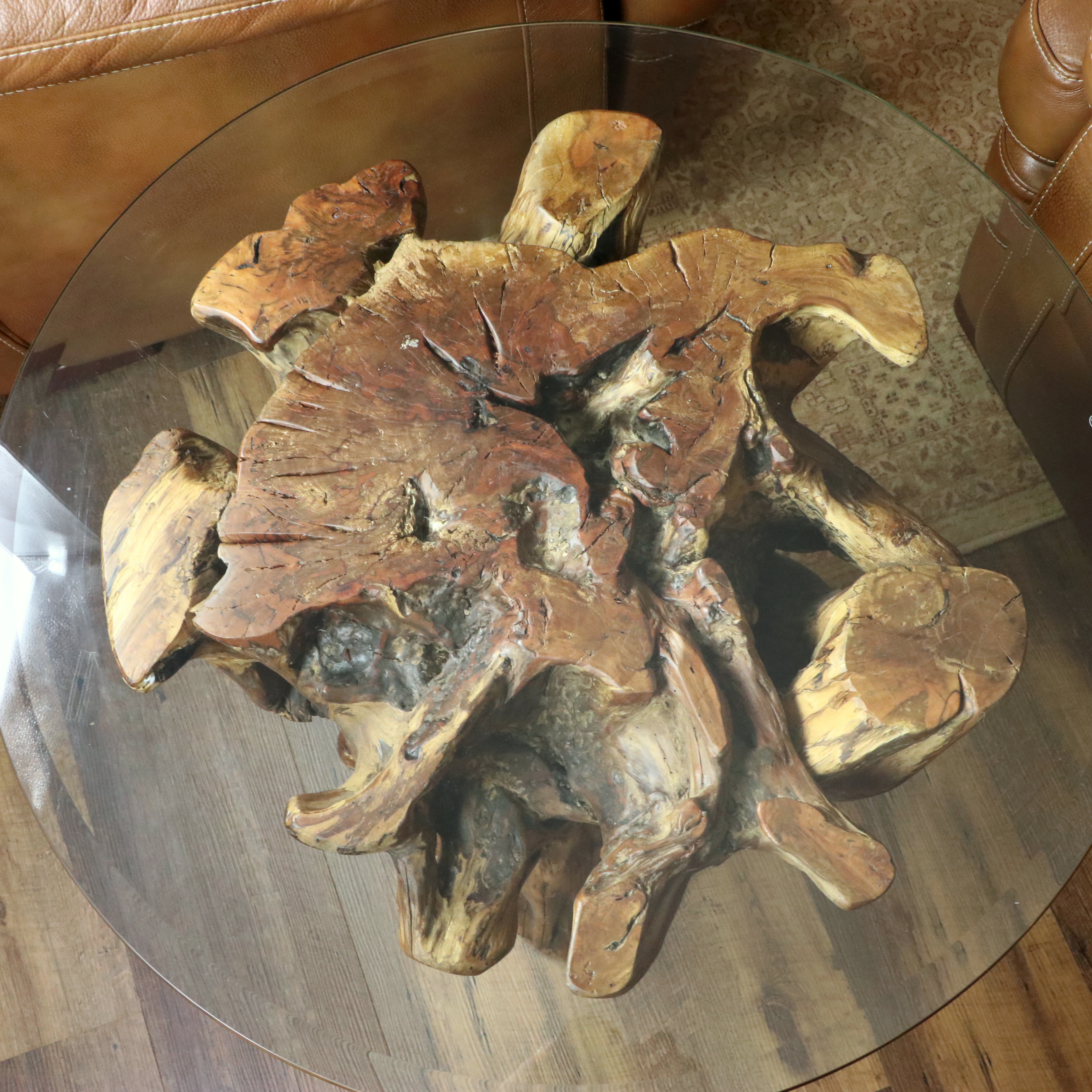 Tree Stump Side Table with Glass Top