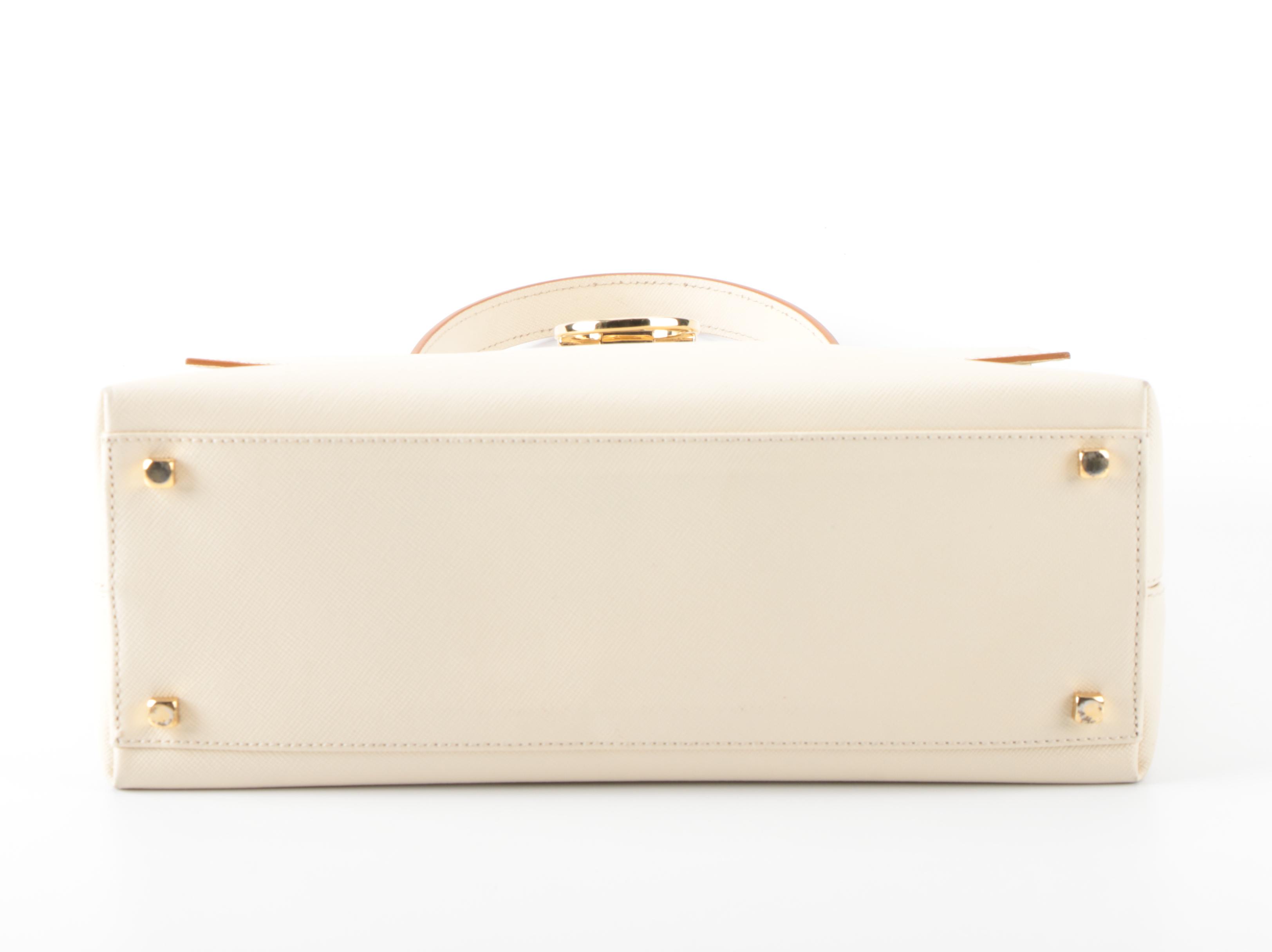 Salvatore Ferragamo Gancini Top Handle Bag in Off-White Saffiano Leather