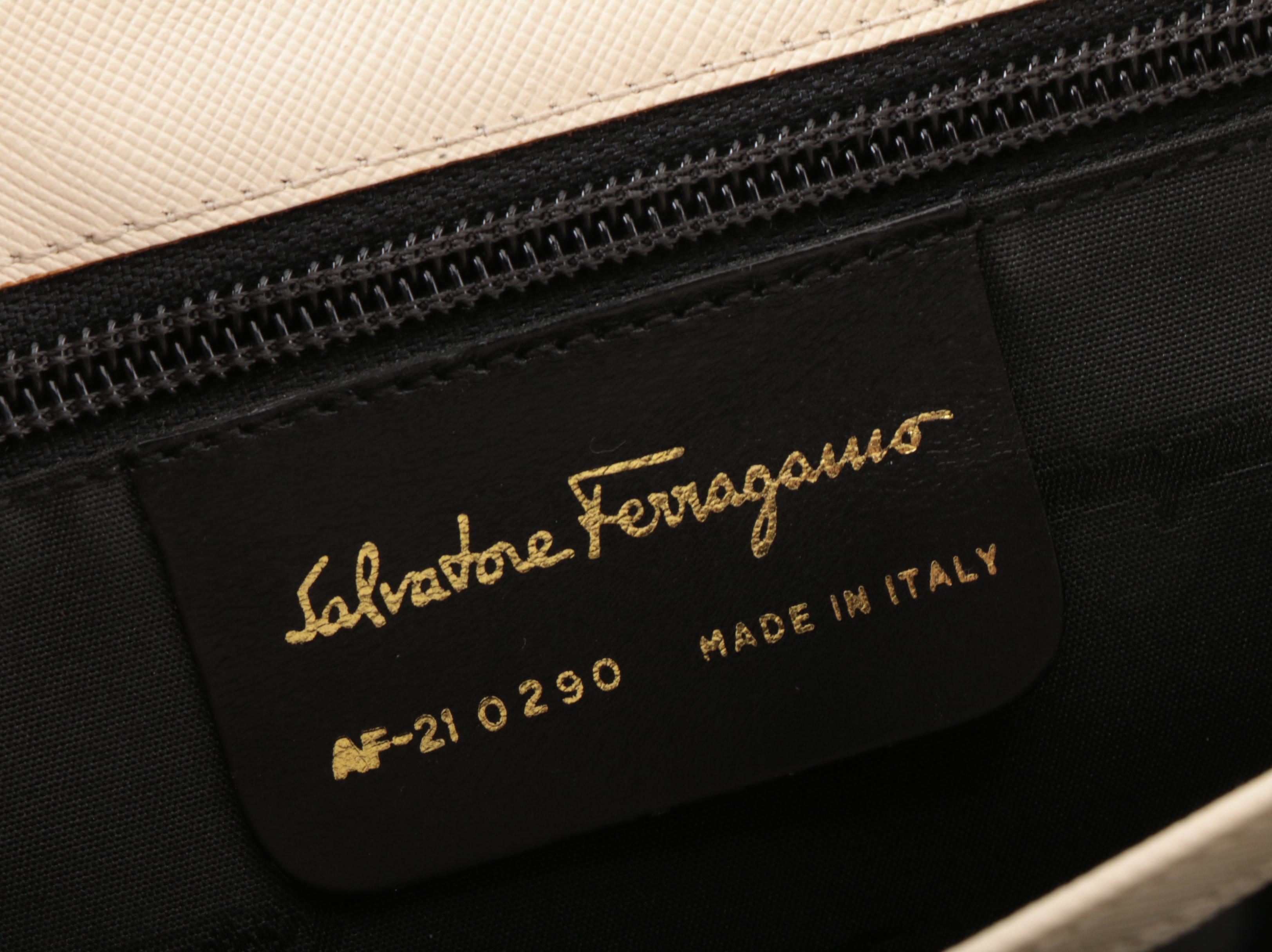 Salvatore Ferragamo Gancini Top Handle Bag in Off-White Saffiano Leather
