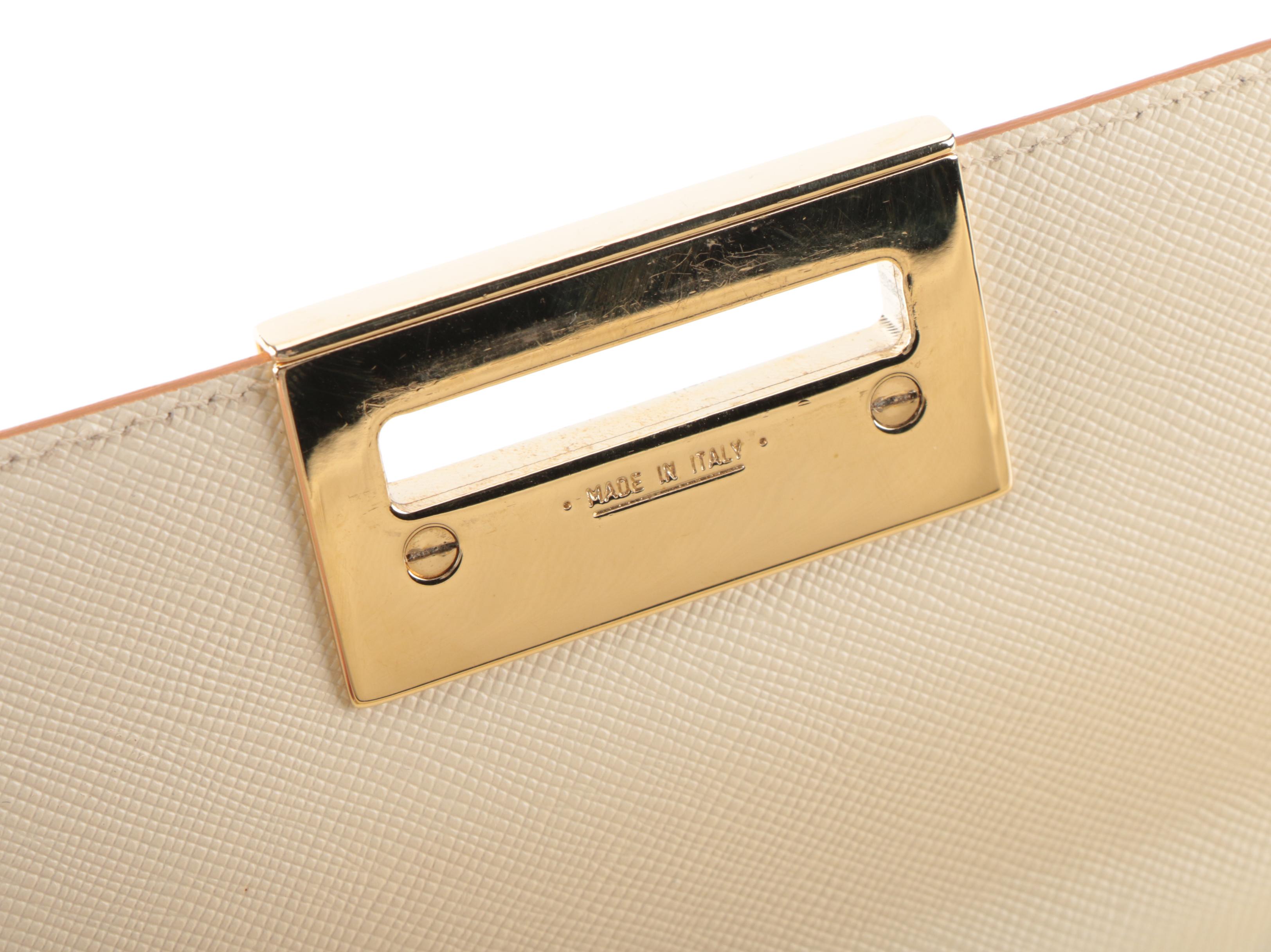 Salvatore Ferragamo Gancini Top Handle Bag in Off-White Saffiano Leather