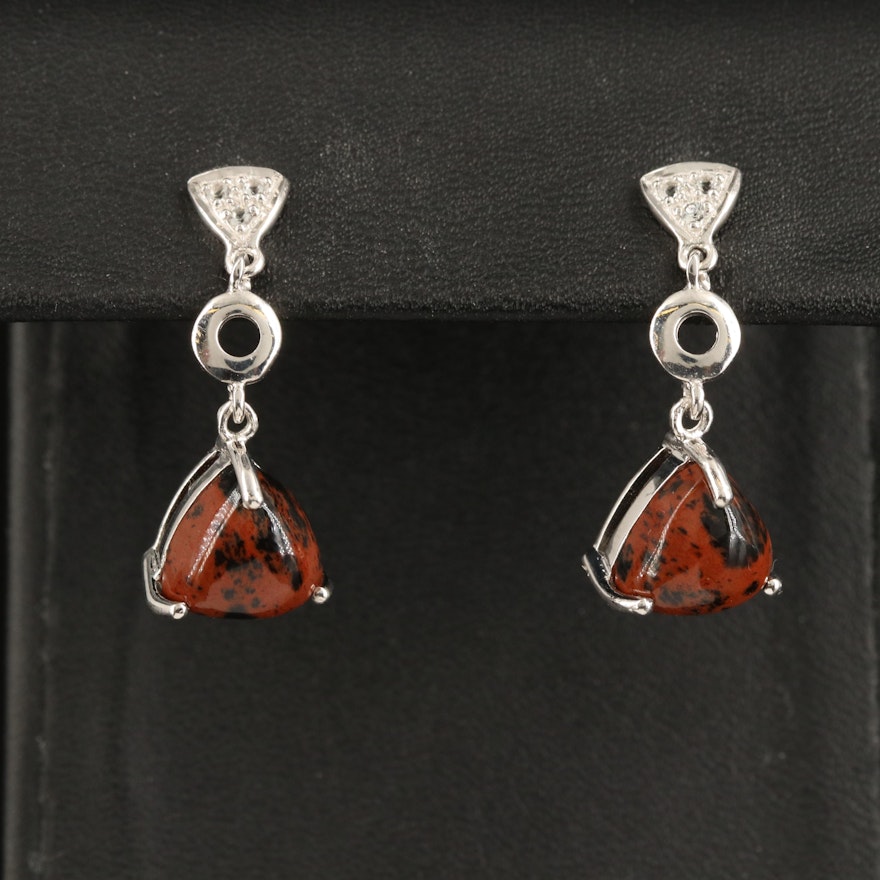 Sterling Mahogany Obsidian and Topaz Drop Earrings
