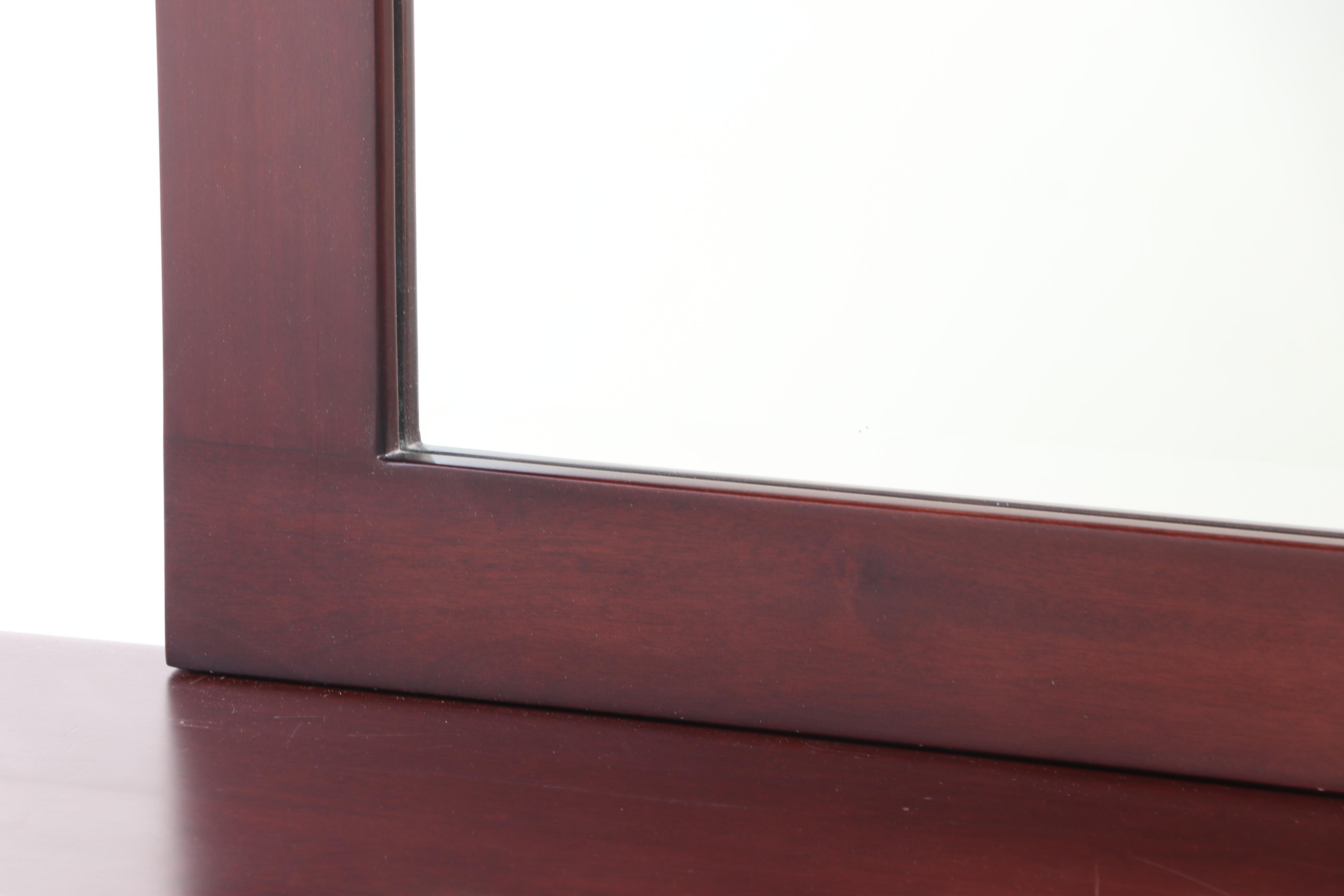 Shaker Style Wood Chest of Drawers with Mirror in Mahogany Finish