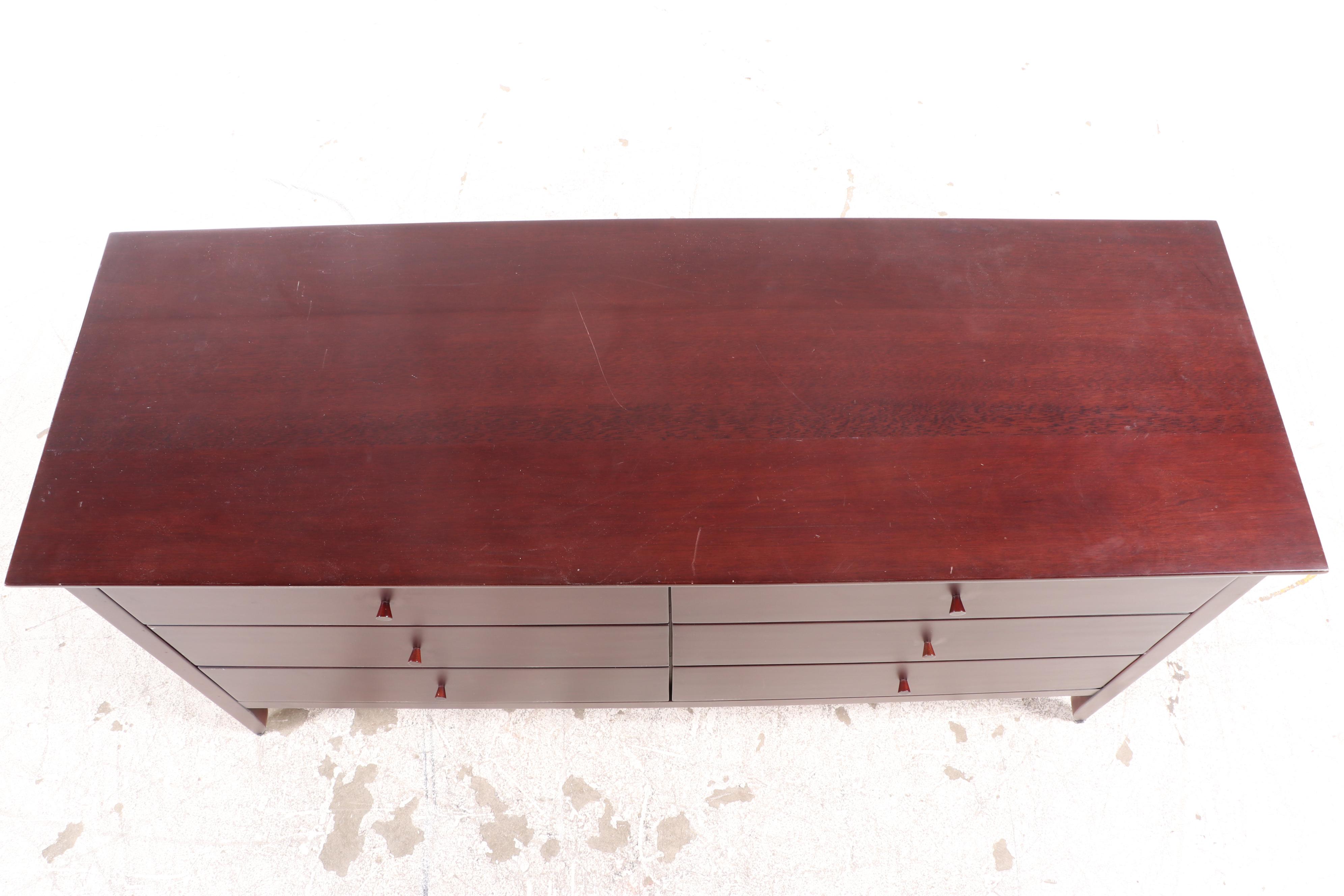 Shaker Style Wood Chest of Drawers with Mirror in Mahogany Finish