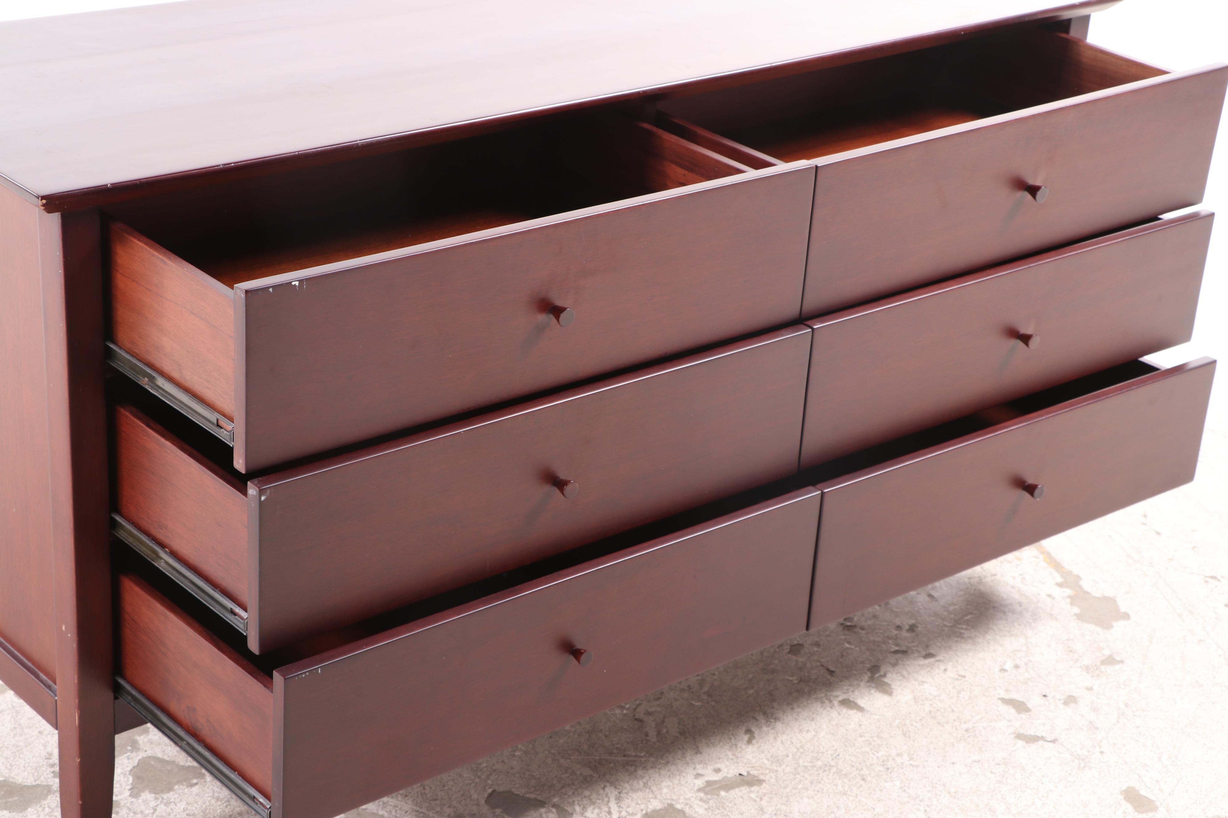 Shaker Style Wood Chest of Drawers with Mirror in Mahogany Finish