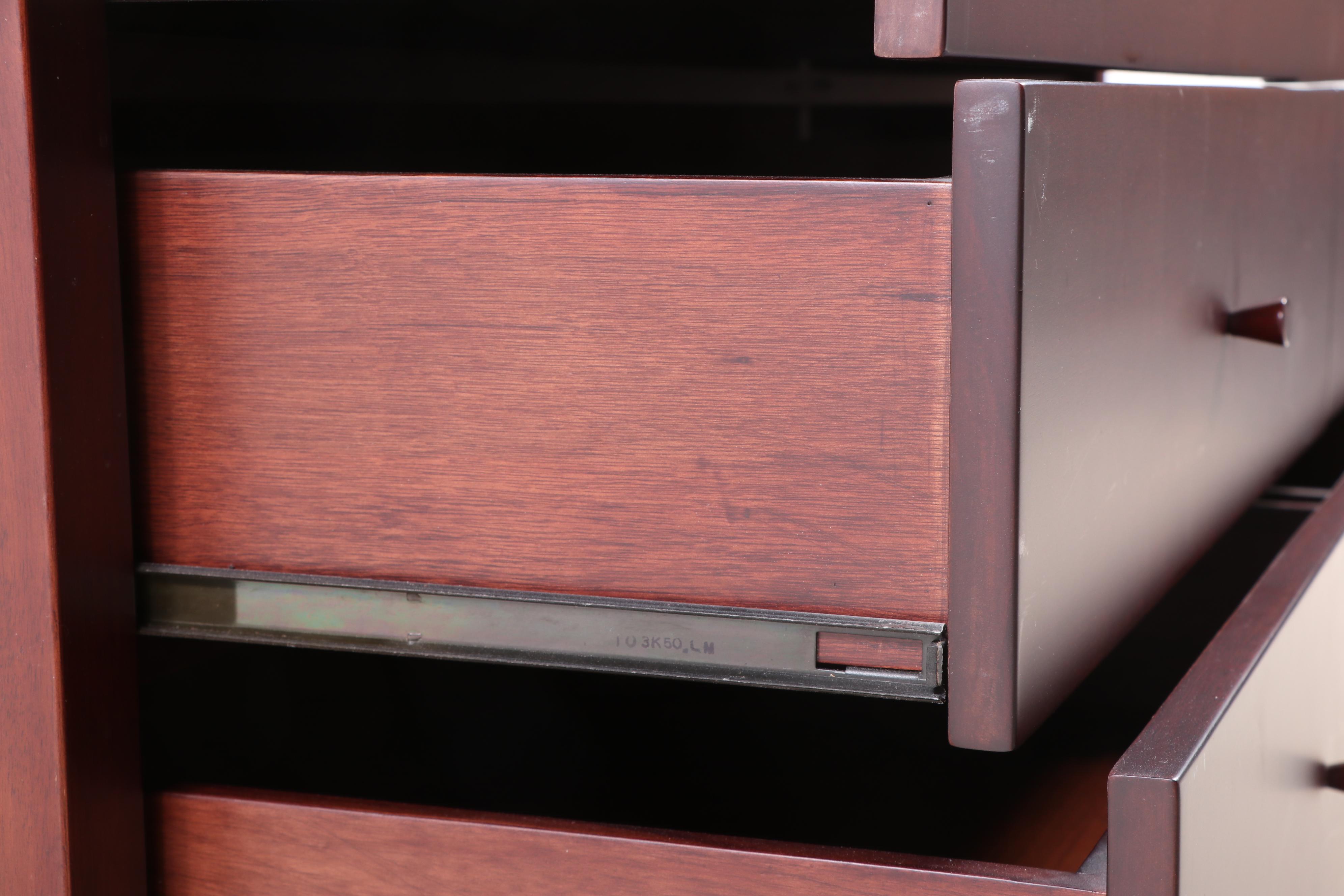 Shaker Style Wood Chest of Drawers with Mirror in Mahogany Finish