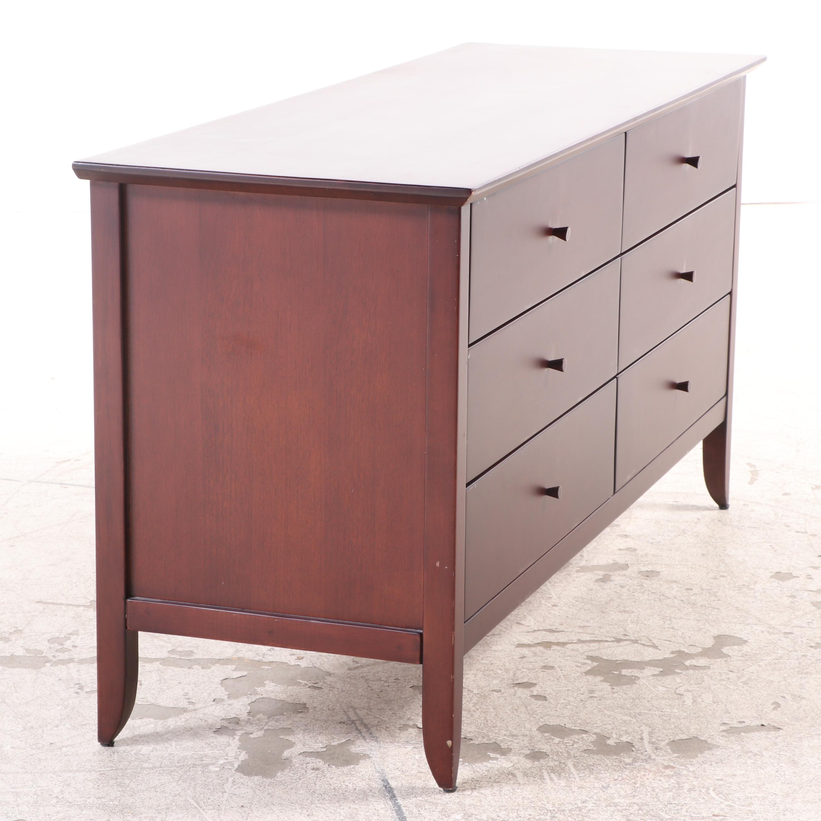 Shaker Style Wood Chest of Drawers with Mirror in Mahogany Finish