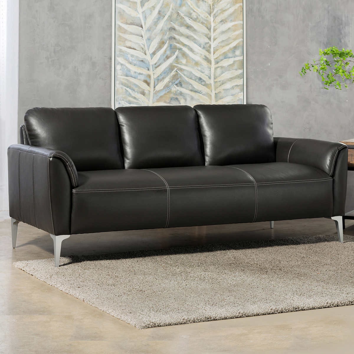 Simon Li "Jordane" Stitched Grey Leather Sofa
